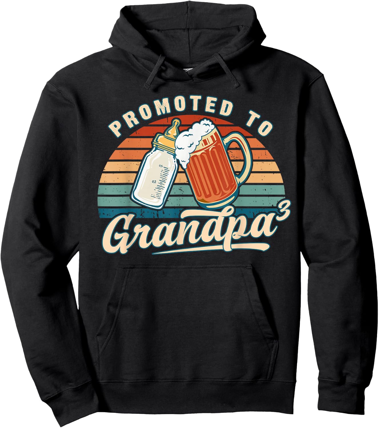 Promoted to Grandpa 3 Retro Baby Reveal Idea Hoodie - Hoodie | Black
