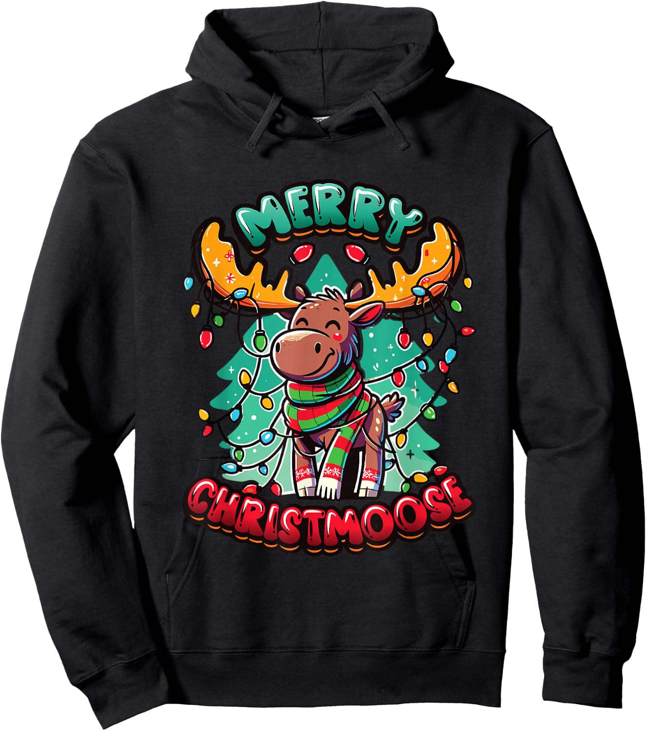 Merry Christmoose Xmas Tree Moose Merry Christmas Moose Hoodie - Hoodie | Black