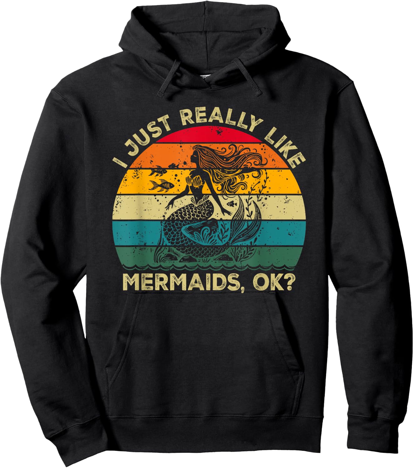 I Just Really Like Mermaids, OK? Funny Mermaid Retro Hoodie - Hoodie | Black