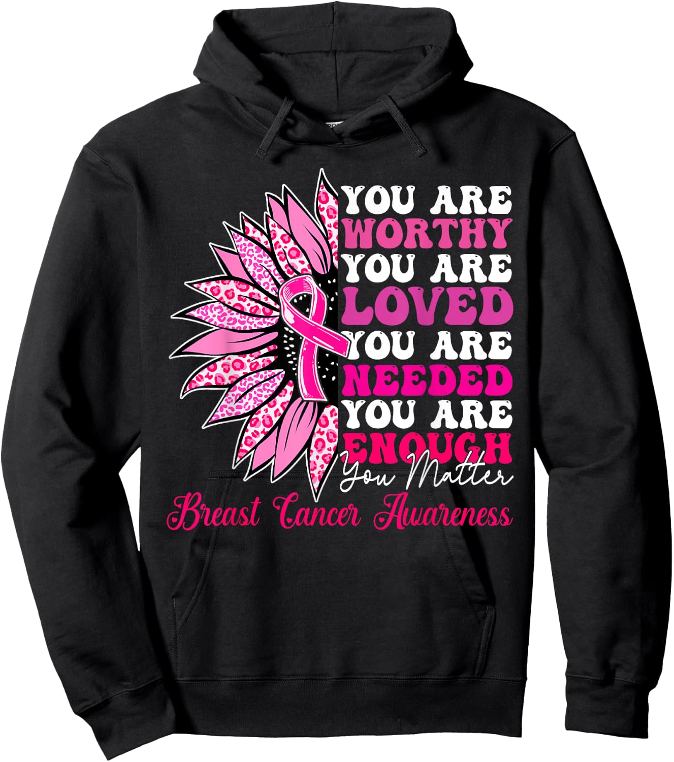 Sunflower Pink Breast Cancer Awareness Women Girls Warrior Hoodie - Hoodie | Black