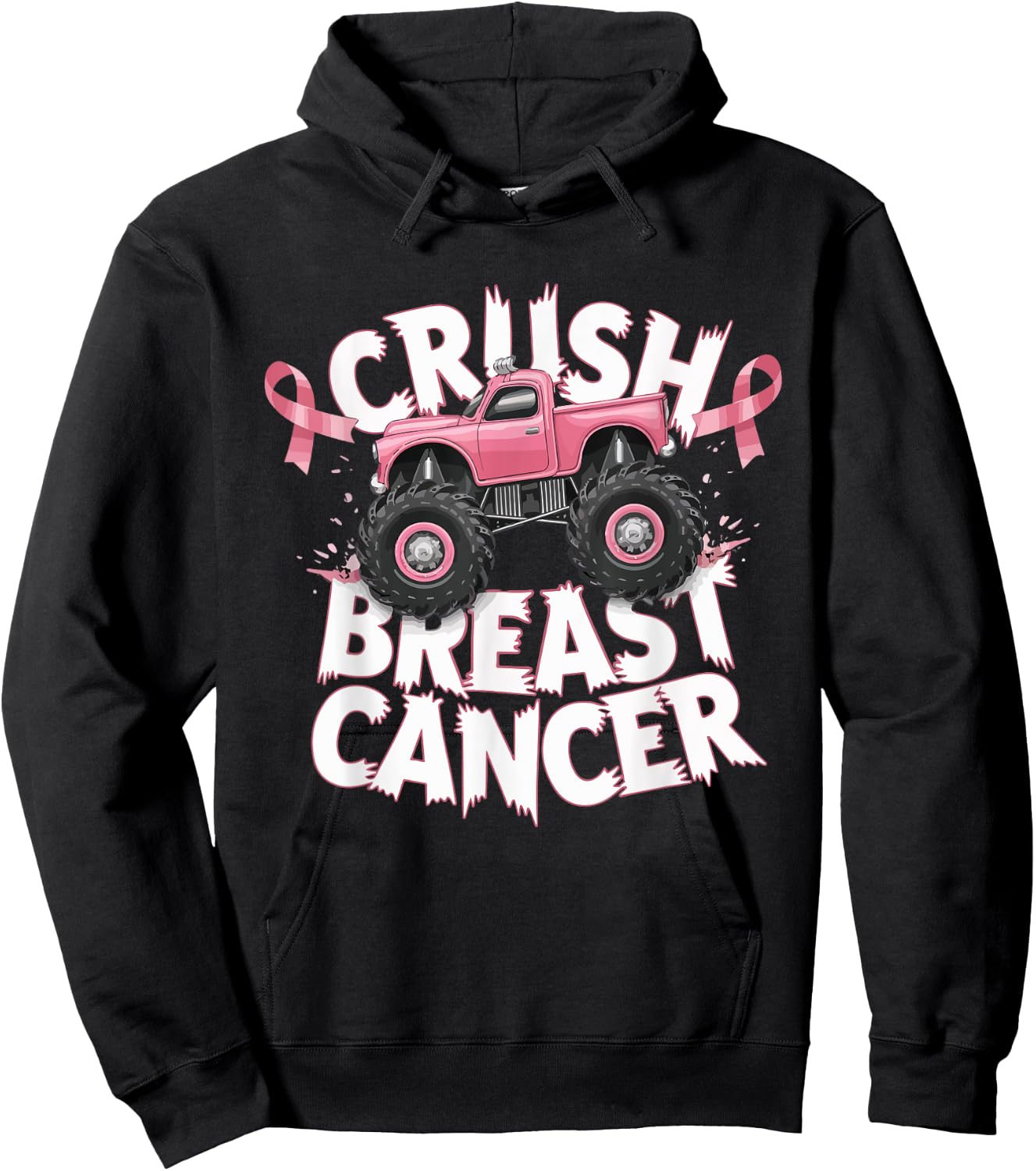 Crush Breast Cancer Pink Ribbon Adult Toddler Monster Truck Hoodie - Hoodie | Black