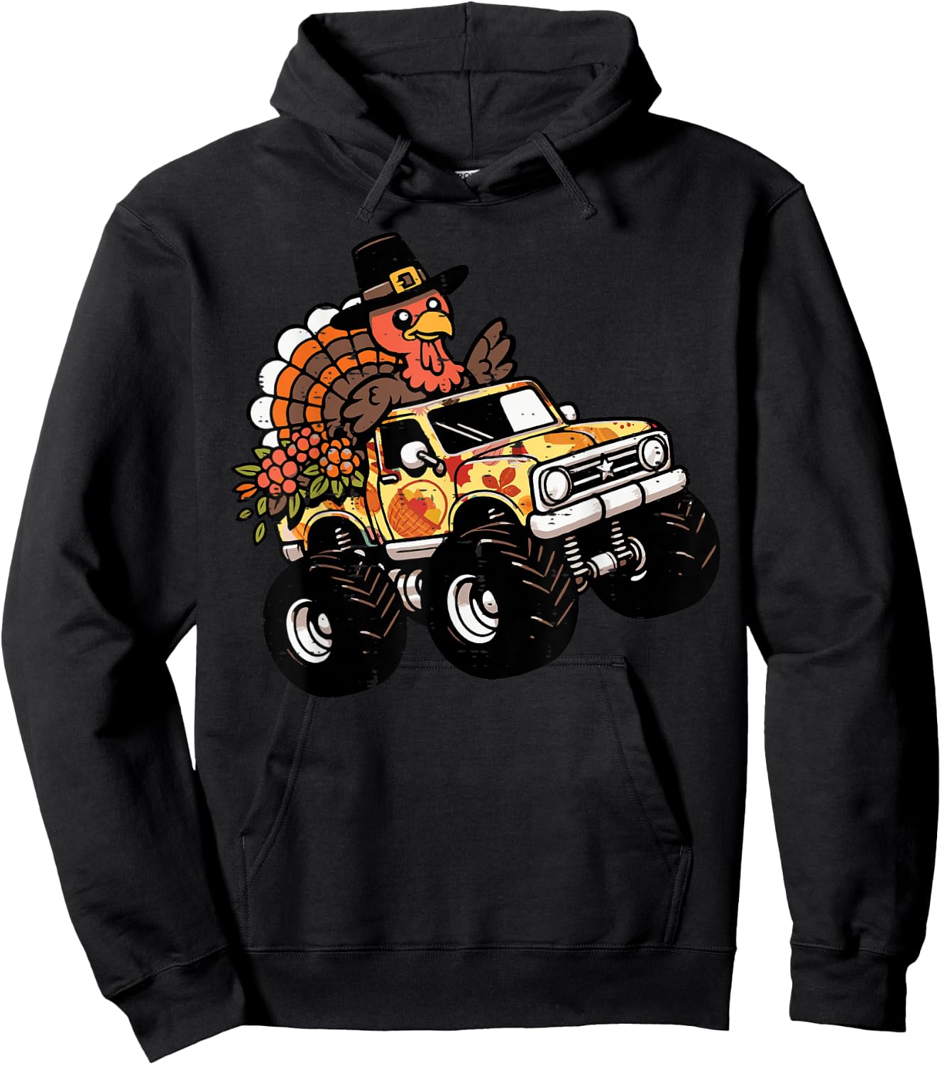 Thanksgiving Turkey Monster Truck Fall Toddler Boys Kids Hoodie - Hoodie | Black