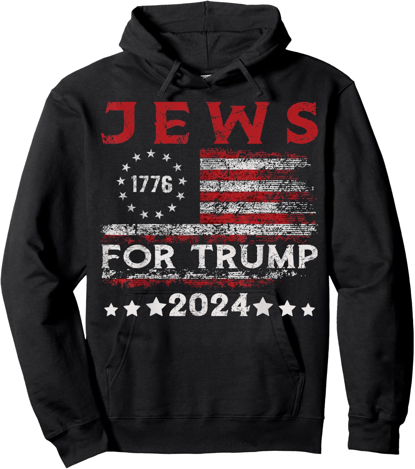 Jews For Trump 2024 American Flag Jew Support Trump Men Hoodie - Hoodie | Black
