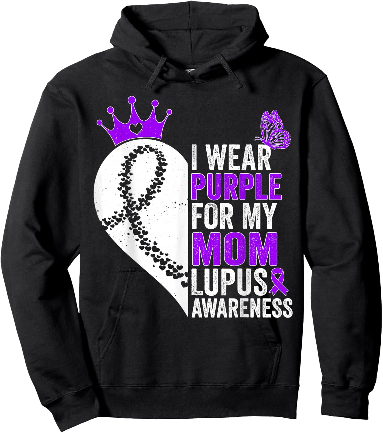 I Wear Purple for my Mom Lupus Awareness Hoodie - Hoodie | Black