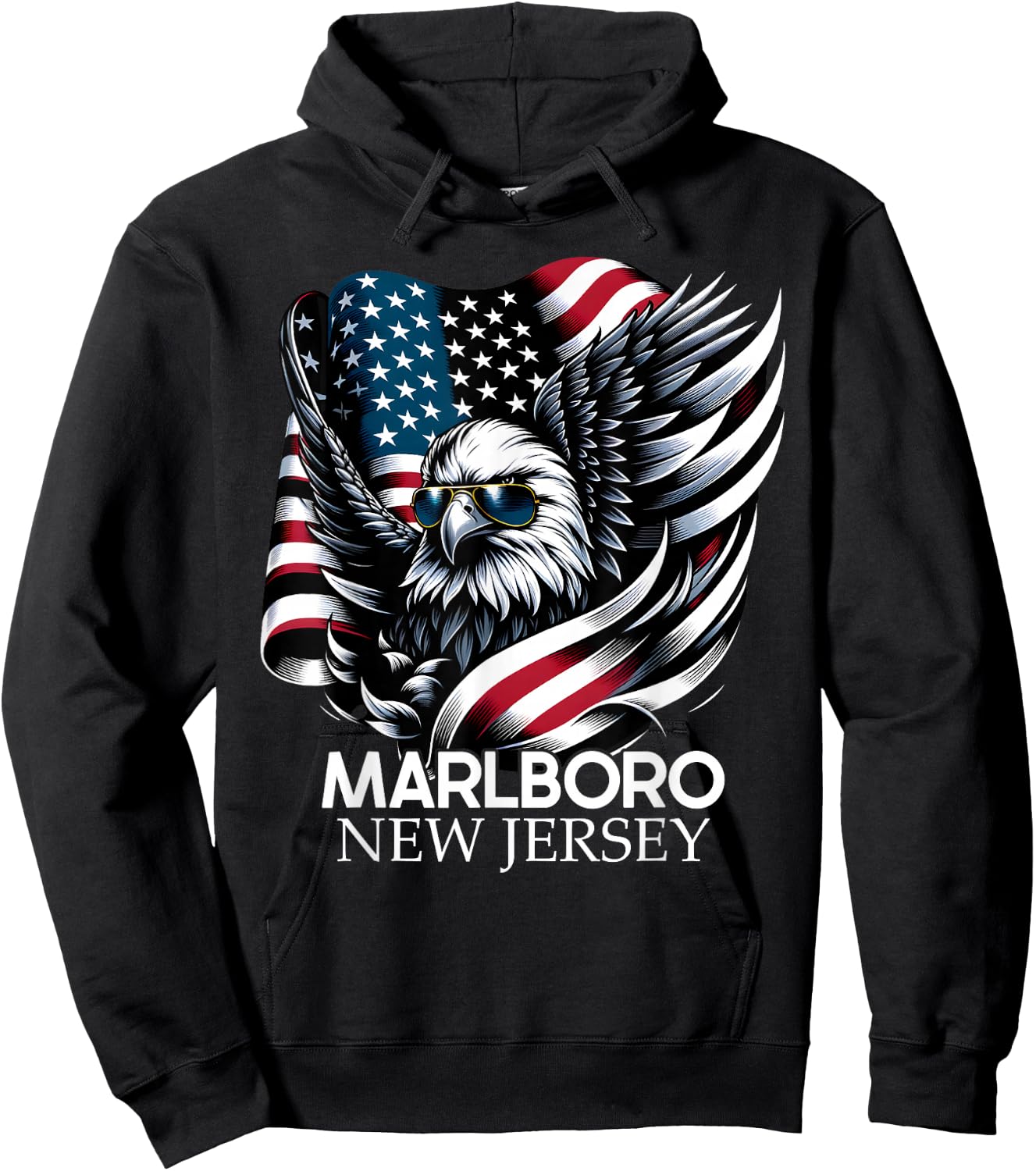 Marlboro New Jersey 4th of July USA American Flag Hoodie - Hoodie | Black