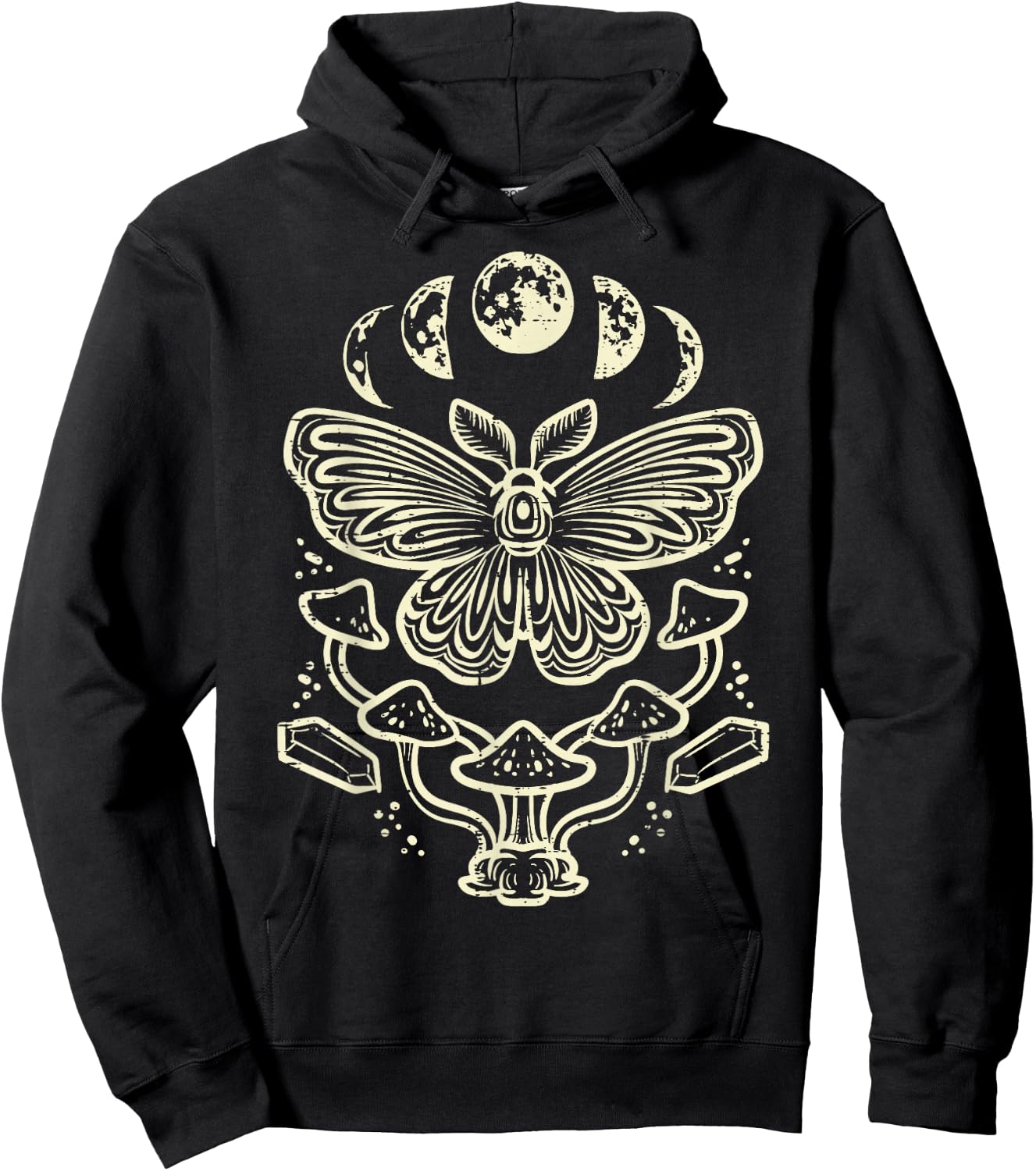 Moth Moon Phases Mushroom Goblincore Grunge Women Men Kids Hoodie - Hoodie | Black