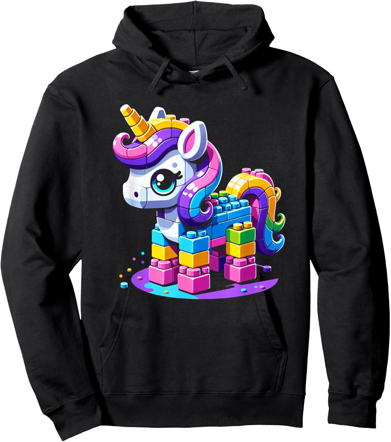 Block Building Unicorn Lover Master Builder Bricks Hoodie - Hoodie | Black