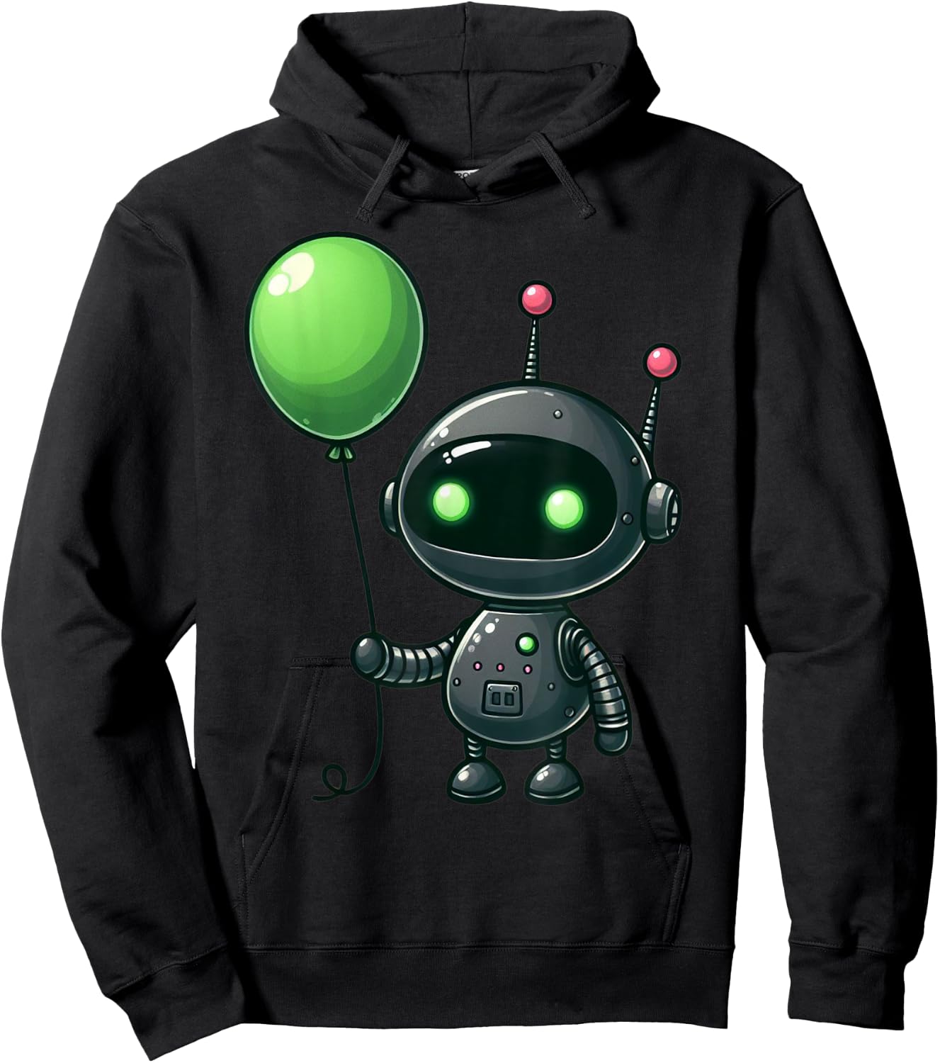 Retro Robot Holding Green Balloon For Kids And Robot Lovers Hoodie - Hoodie | Black