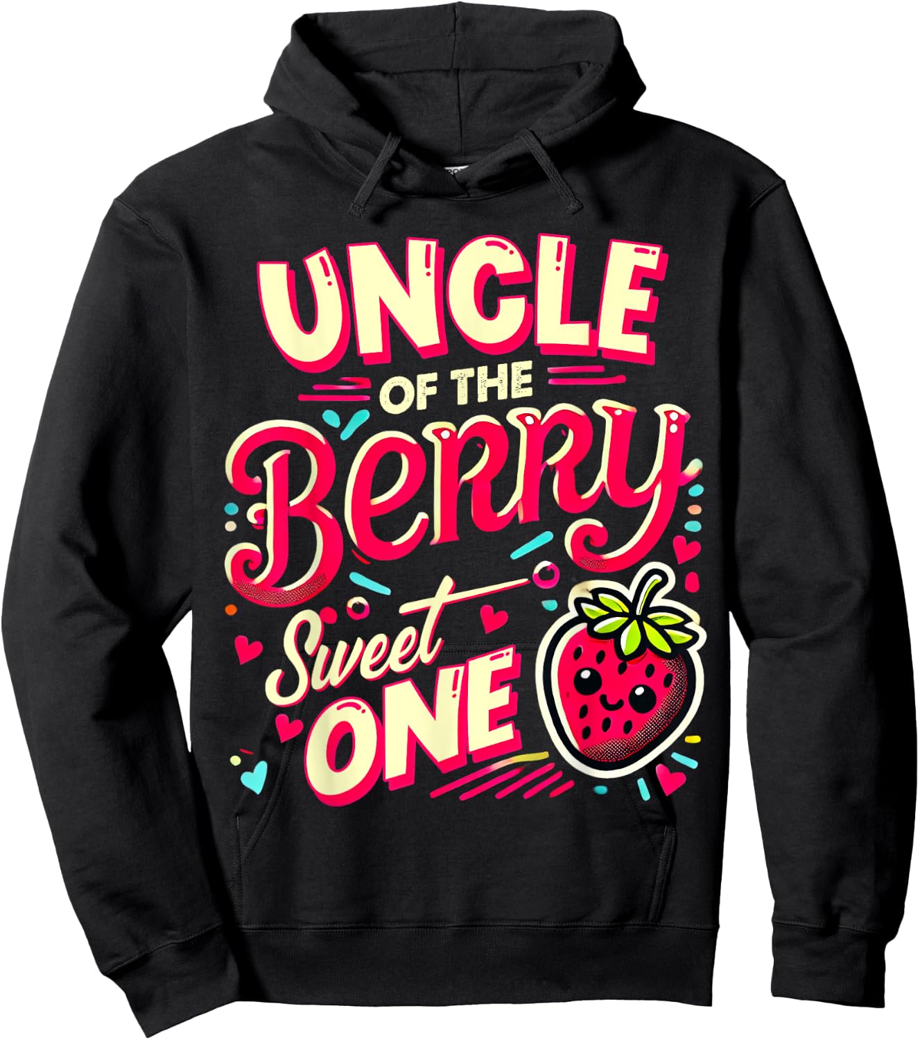 Uncle Of The Berry Sweet One Strawberry First Birthday Hoodie - Hoodie | Black