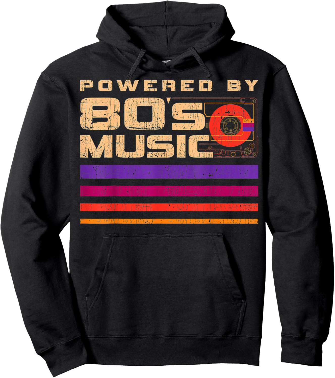 Retro Vintage Distressed 80's Music Rock Lovers Hoodie - Hoodie | Black