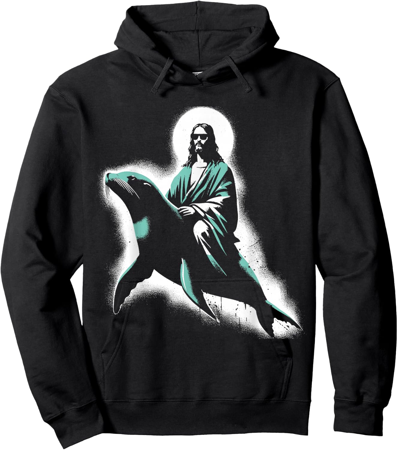Jesus Riding A Sea Lion - Funny Christian Religious Seal Hoodie - Hoodie | Black