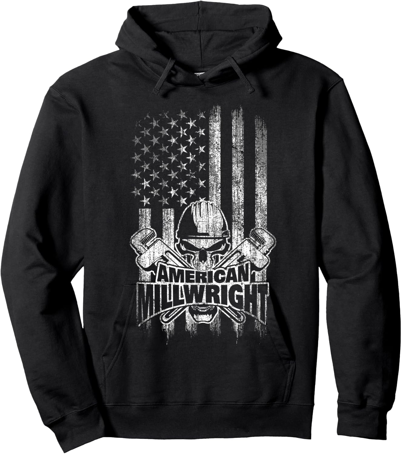 Millwright Skull and Wrenches American Flag Hoodie - Hoodie | Black