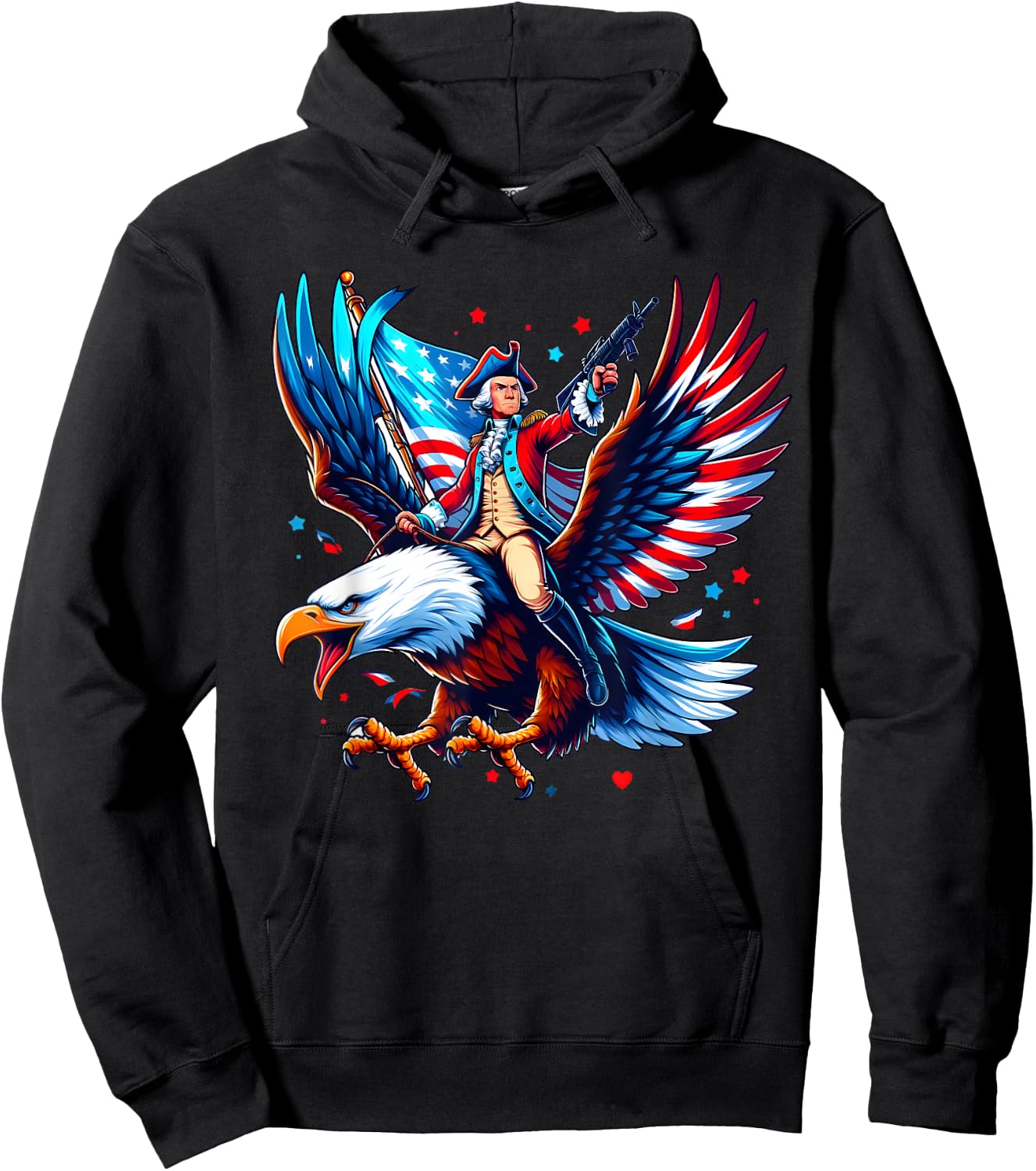 Eagle-Clad George Washington Patriot - 4th of July Hoodie - Hoodie | Black