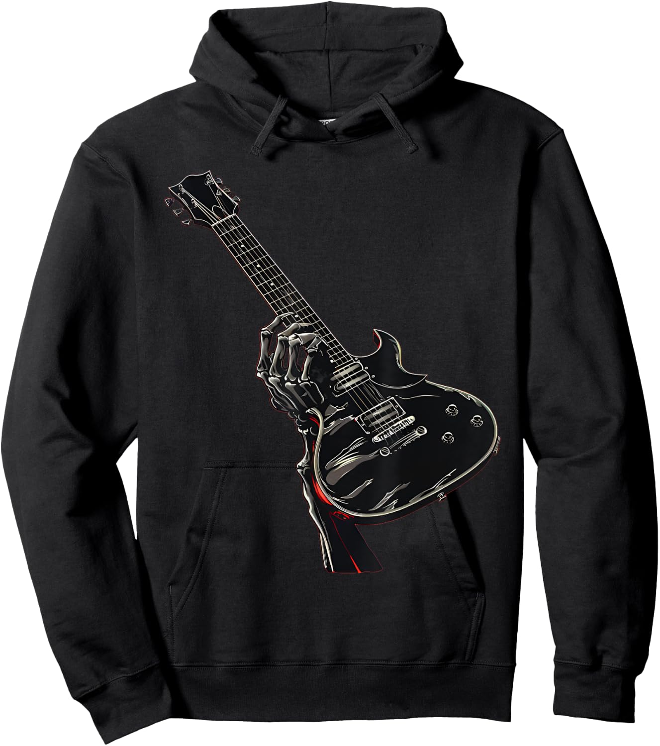 Skeleton Hand Shows Rock Music Guitar Hoodie - Hoodie | Black