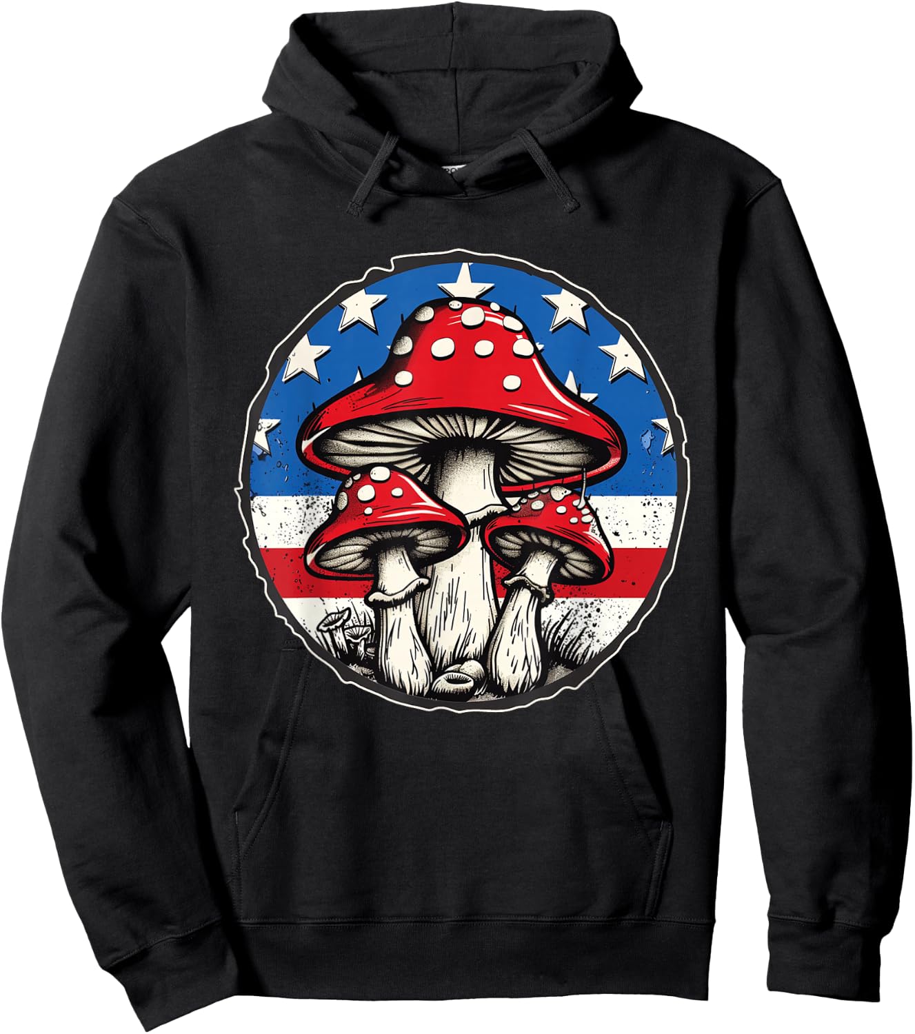 Funny Mushroom celebrates 4th of July Design American Flag Hoodie - Hoodie | Black
