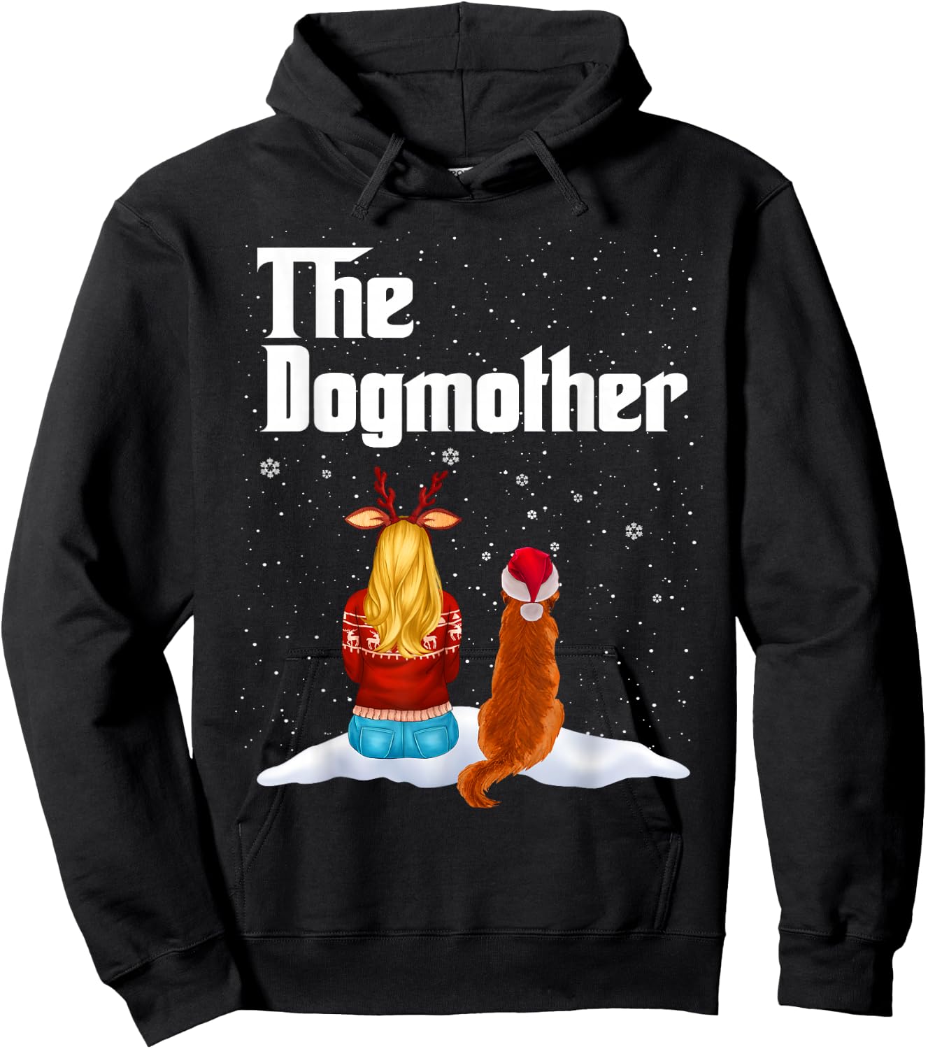 The Dogmother Golden Retriever Dog Mom Christmas Puppy Xmas Hoodie - Hoodie | Black