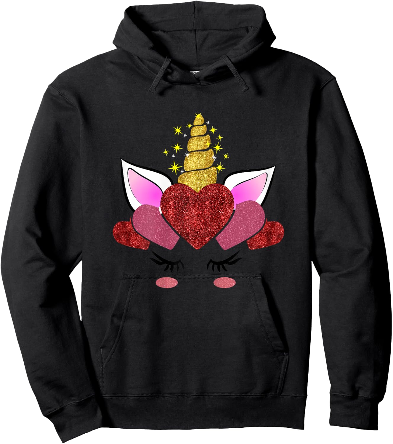 Cute Valentine's Day Gifts Girlfriend Unicorn Hearts Hoodie - Hoodie | Black