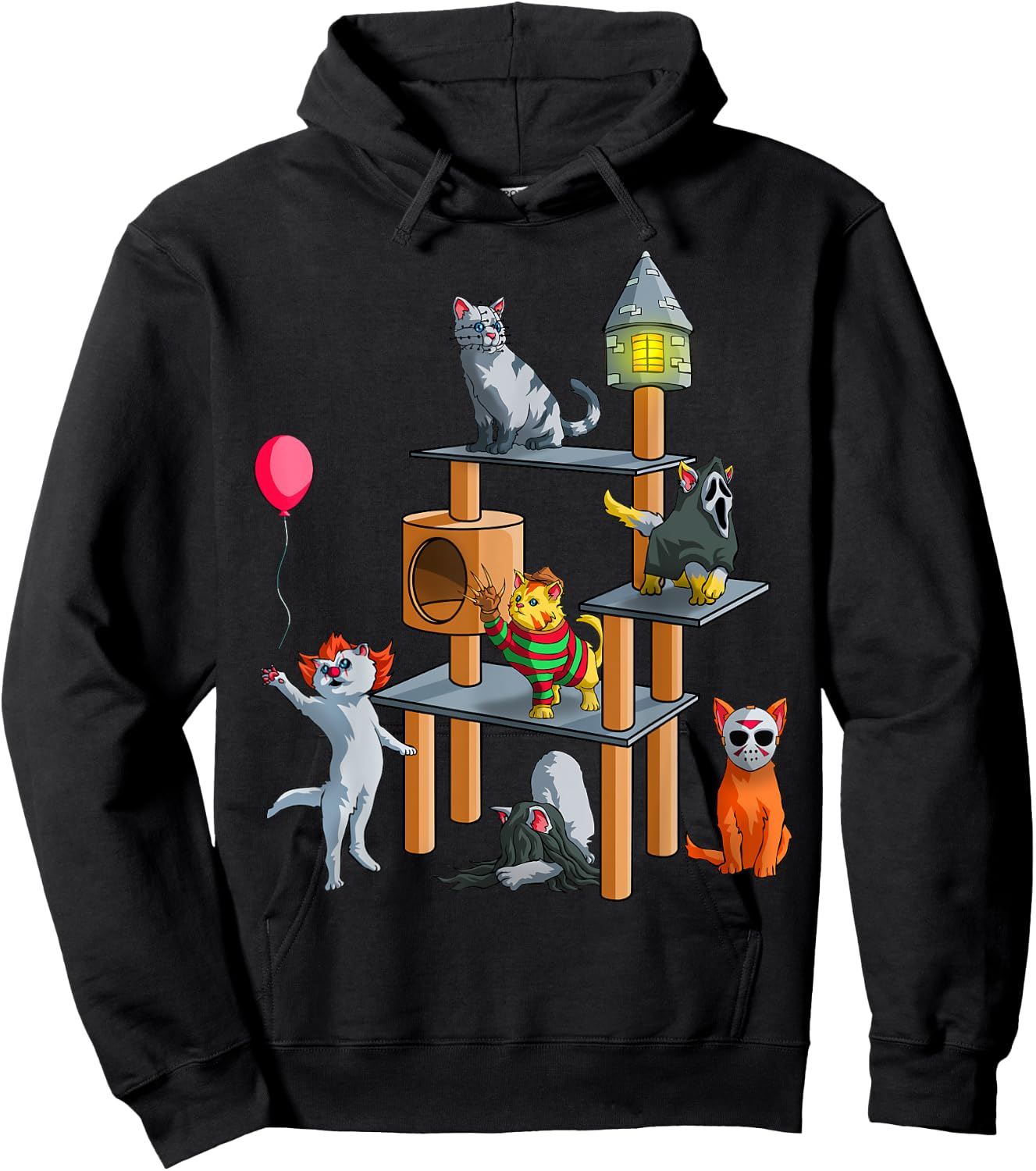 Funny Cat Horror Movies Cute Halloween for Cat Kitty Lovers Hoodie - Hoodie | Black