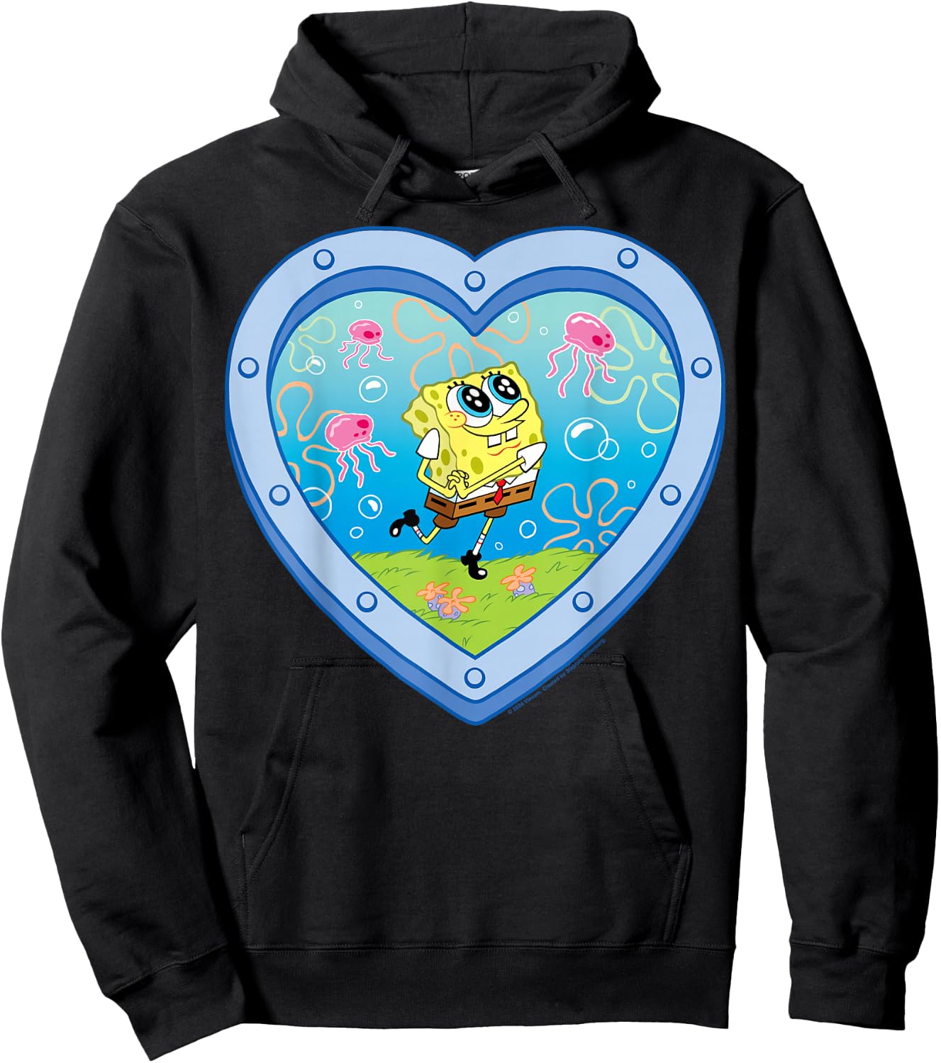 SpongeBob SquarePants - Smiling with Jellyfish Heart Window Hoodie - Hoodie | Black