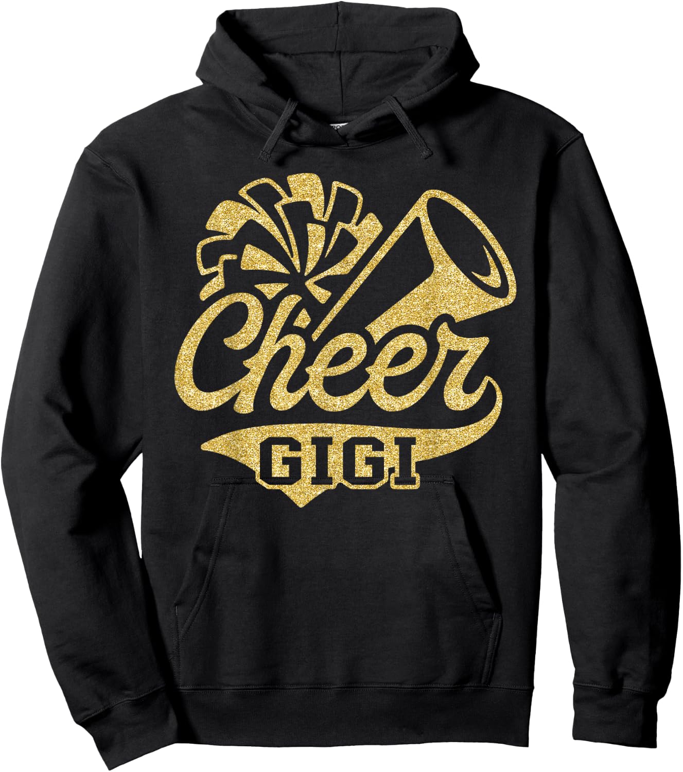 Cheer Gigi Biggest Fan Cheerleader Black Yellow Gold Pom Pom Hoodie - Hoodie | Black