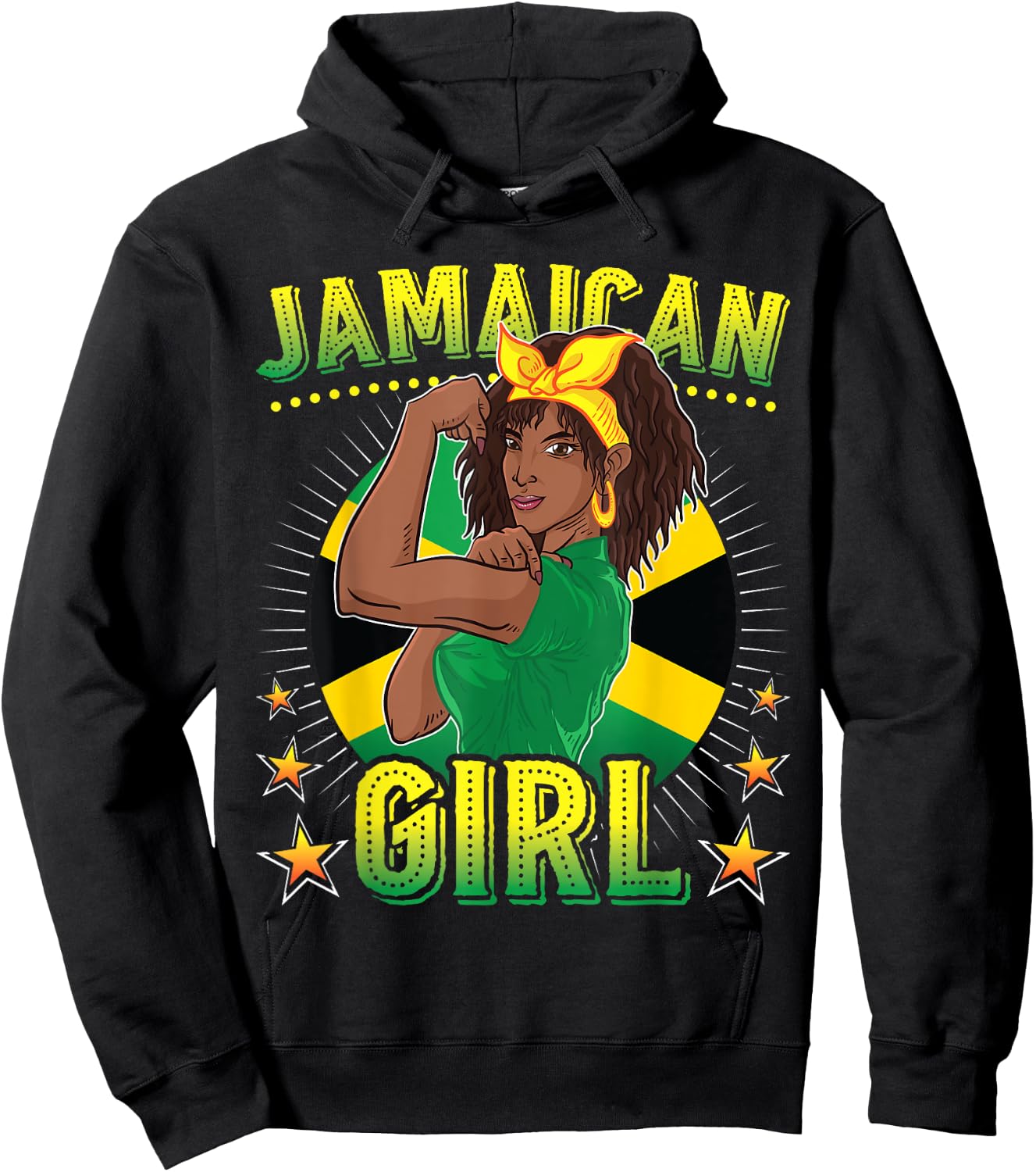 Jamaican Girl Queen Empress Rastafari Reggae Jamaica Flag Hoodie - Hoodie | Black