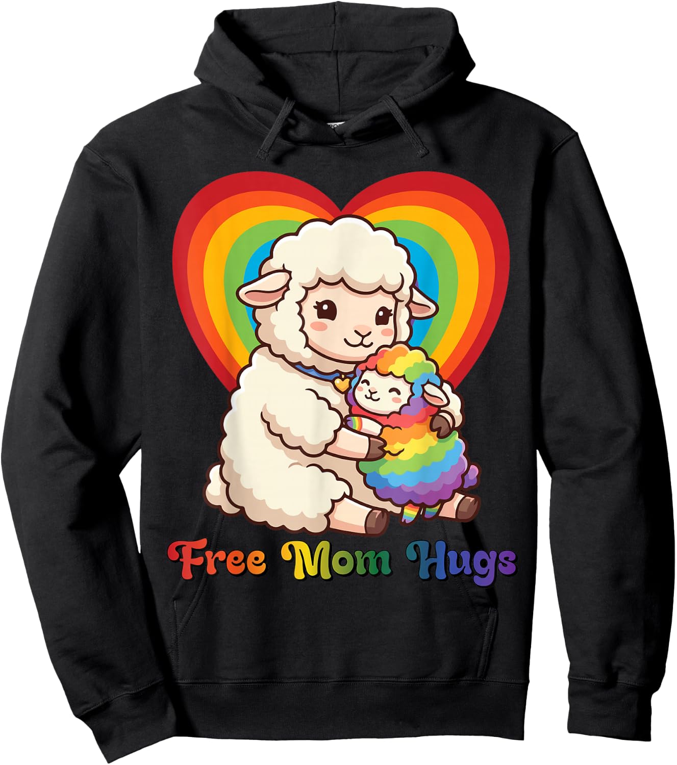 Free Sheep Mom Hugs Pride Heart LGBTQ Inclusion Support Hoodie - Hoodie | Black