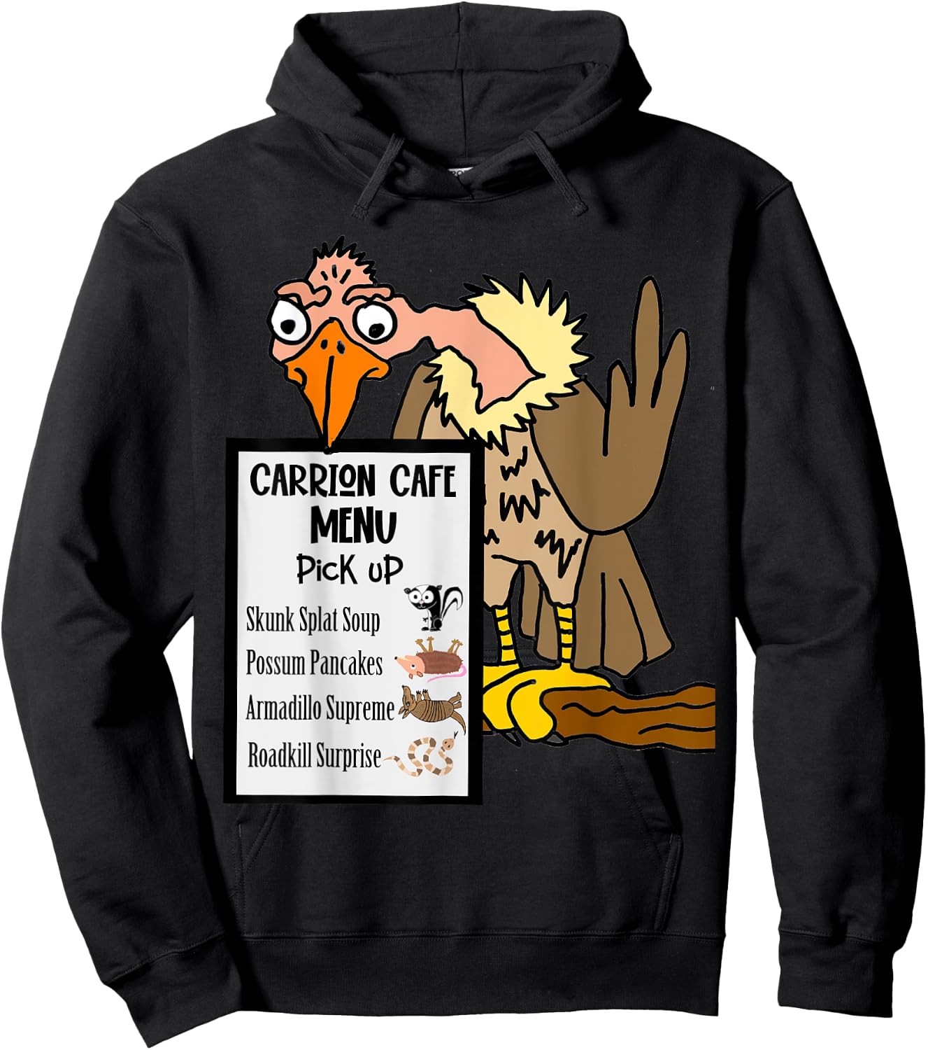 Smileteesfunny Funny Buzzard with Road-kill Menu Hoodie - Hoodie | Black