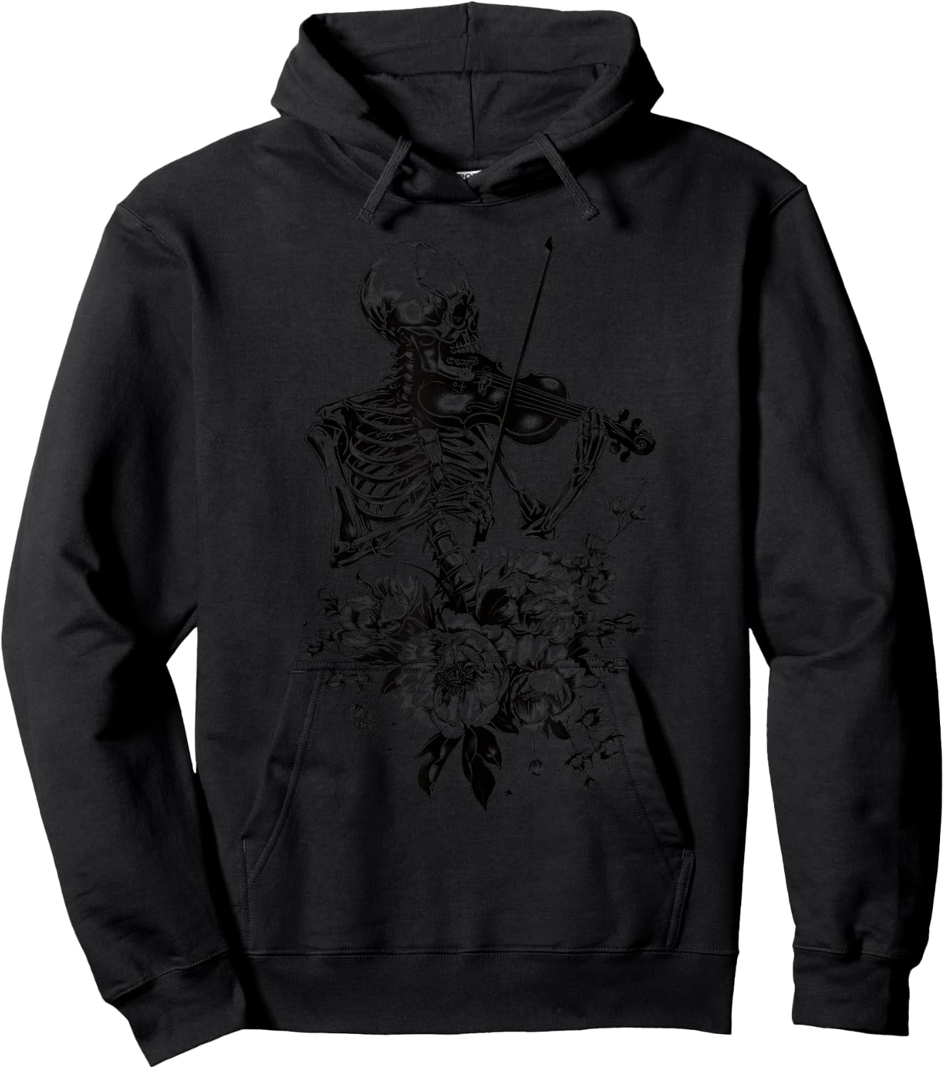 Vintage Skeleton Playing Violin Boho Flower Gothic Goth Art Hoodie - Hoodie | Black