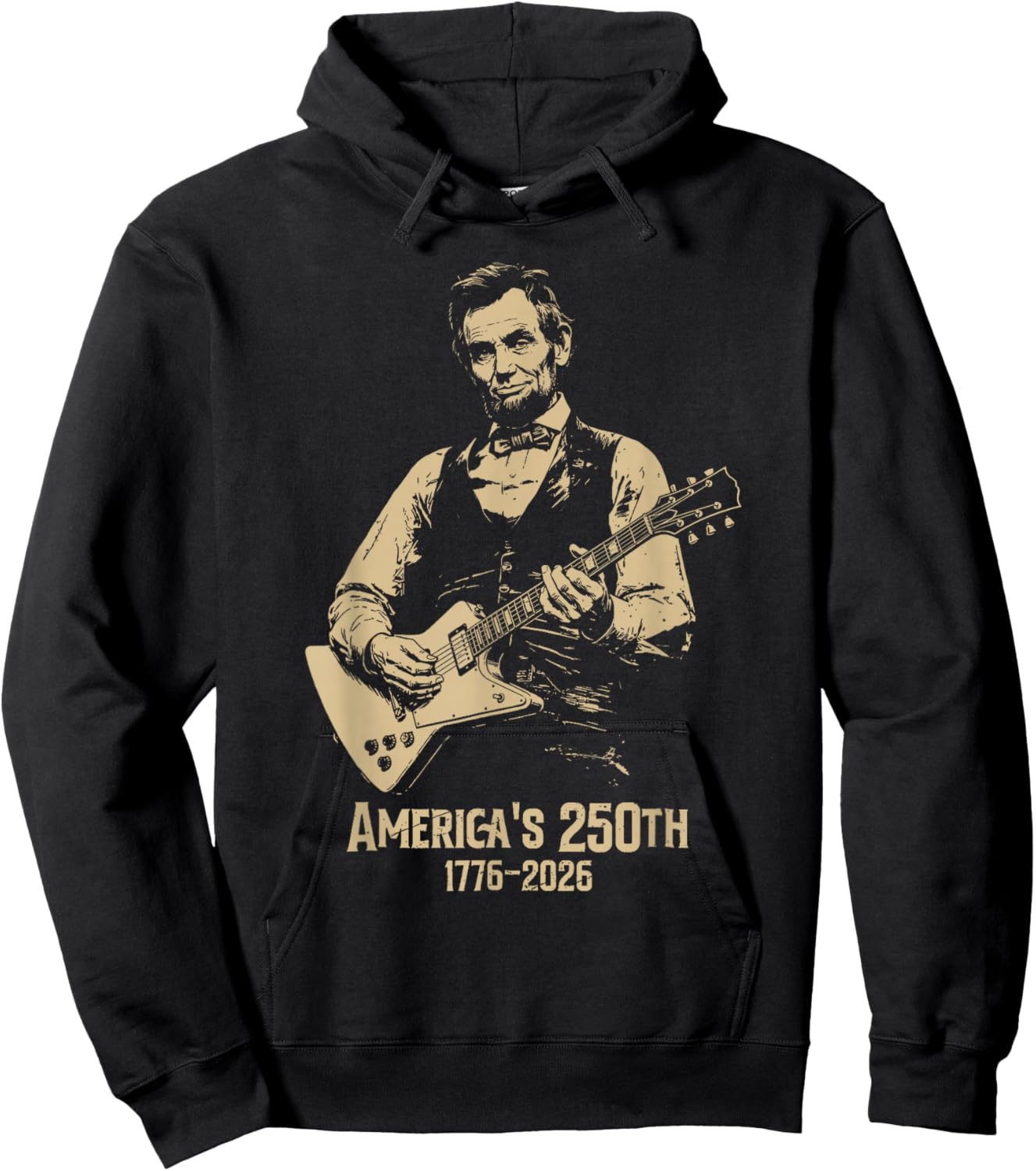 America's 250th Abraham Lincoln Playing Guitar Retro Vintage Hoodie - Hoodie | Black