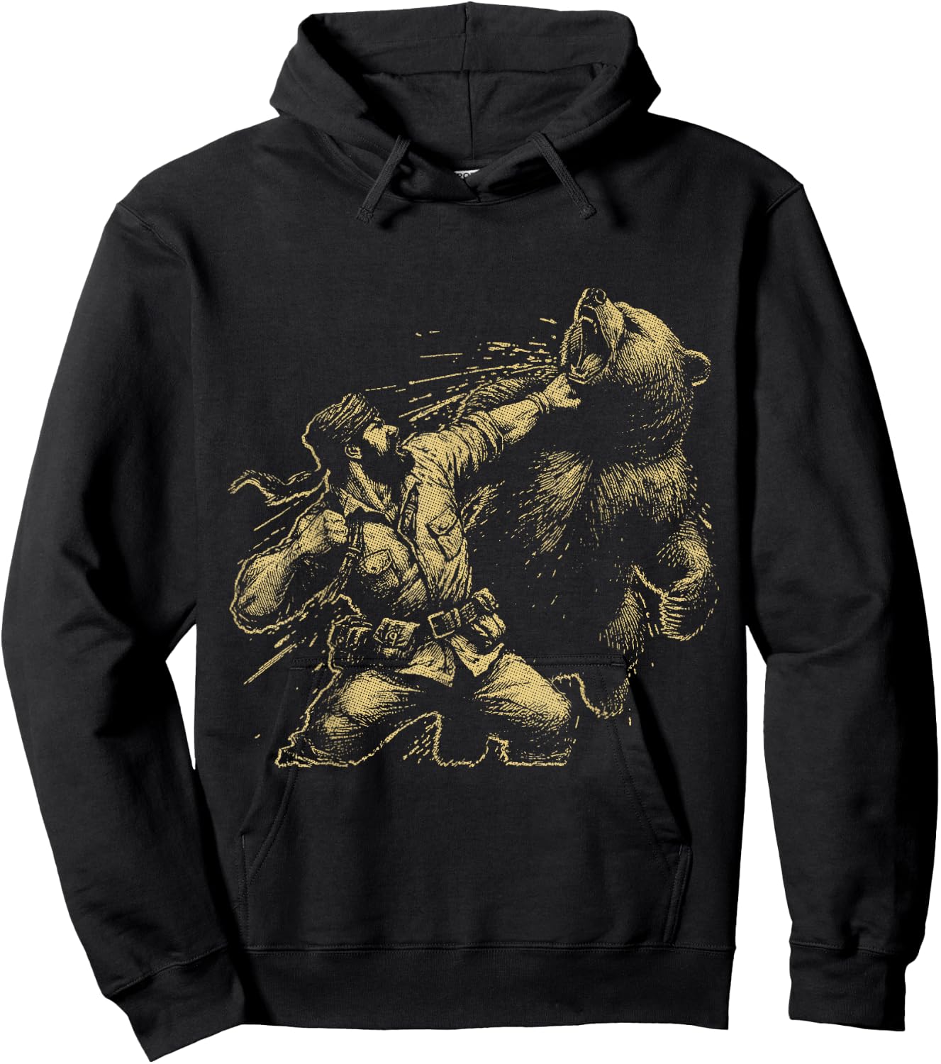 Bear Funny Man Punching Bear Retro Vintage Hunting Camping Hoodie - Hoodie | Black