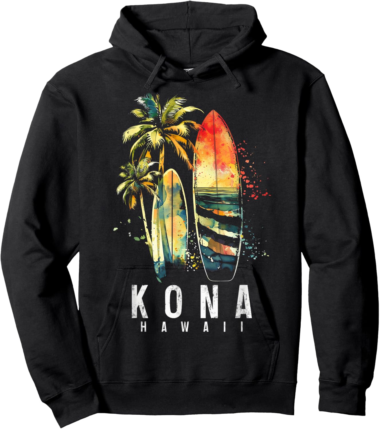 Kona Hawaii Hawaiian Surf Vintage Surfing Surfer Hoodie - Hoodie | Black