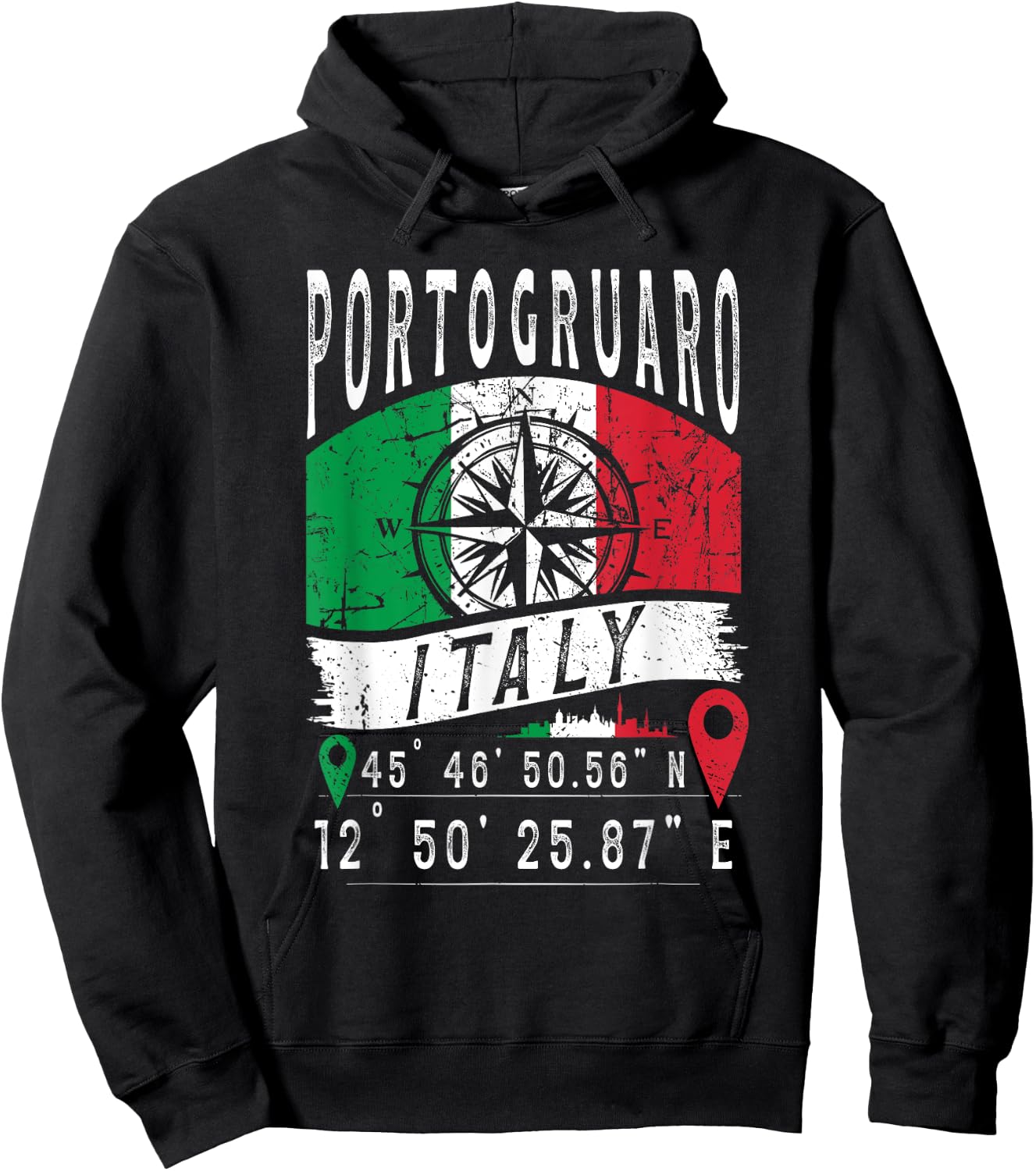 Portogruaro Italy Flag Italia GPS Coordinates Of Portogruaro Hoodie - Hoodie | Black