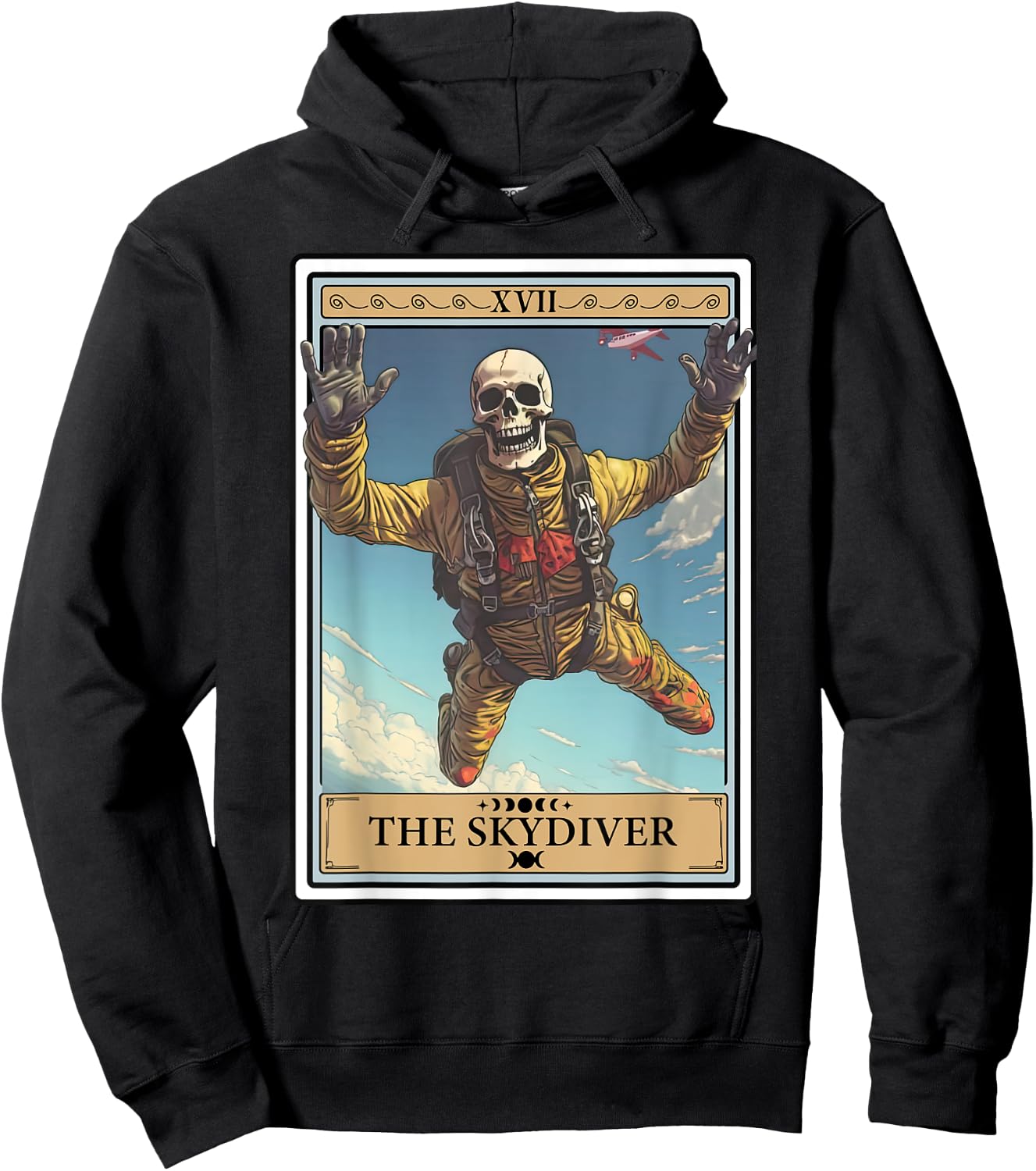 Skydiver Skydiving Tarot Card Skeleton Parachuting Funny Hoodie - Hoodie | Black
