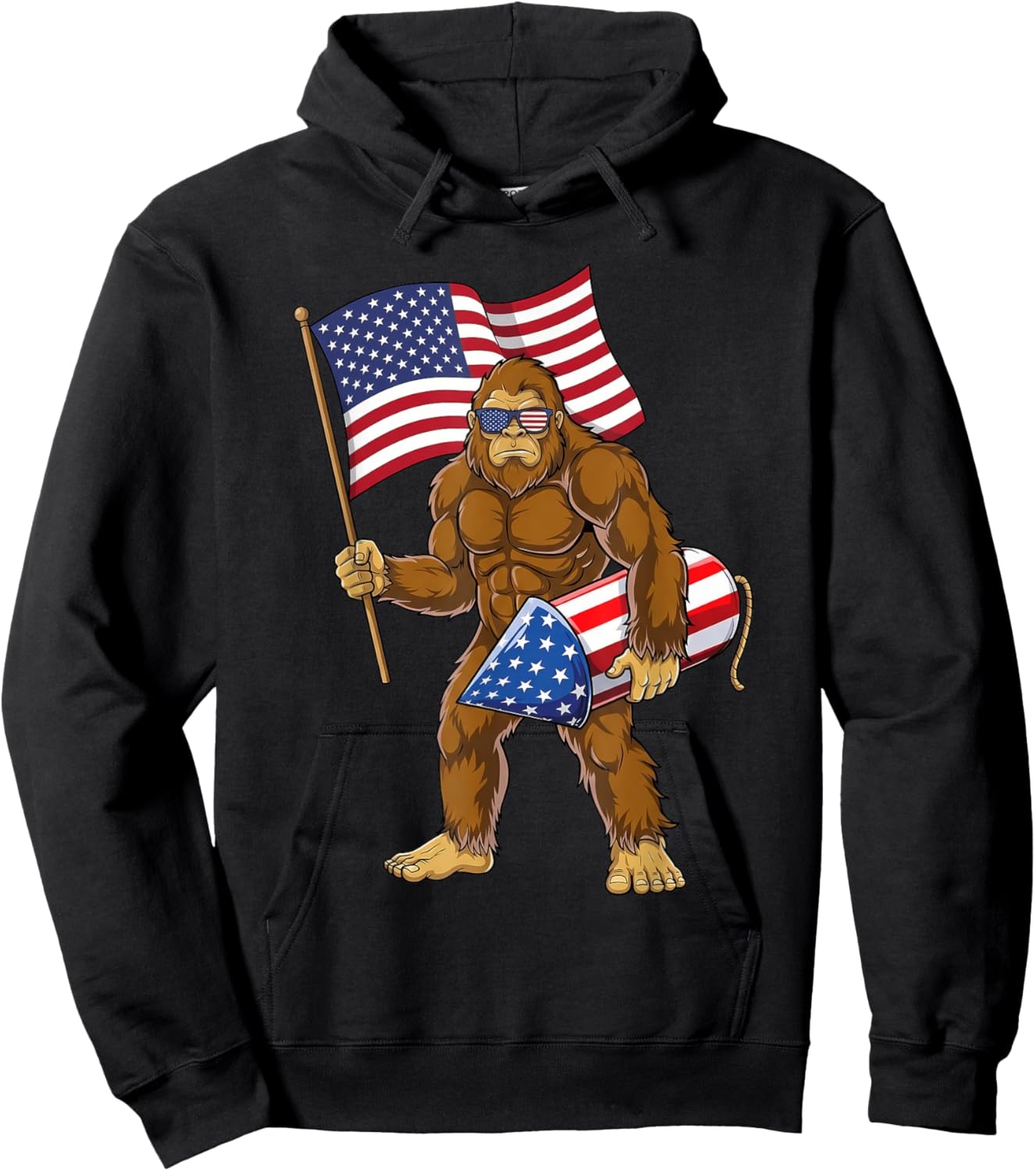 4th of July Bigfoot Sasquatch Fireworks America Patriotic Hoodie - Hoodie | Black