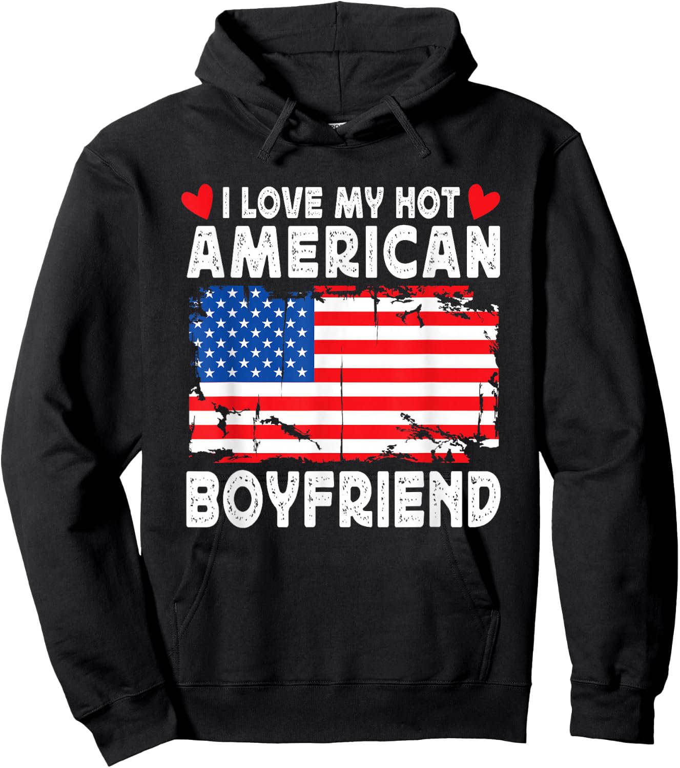 I Love My Hot American Boyfriend Couple America Flag Hoodie - Hoodie | Black