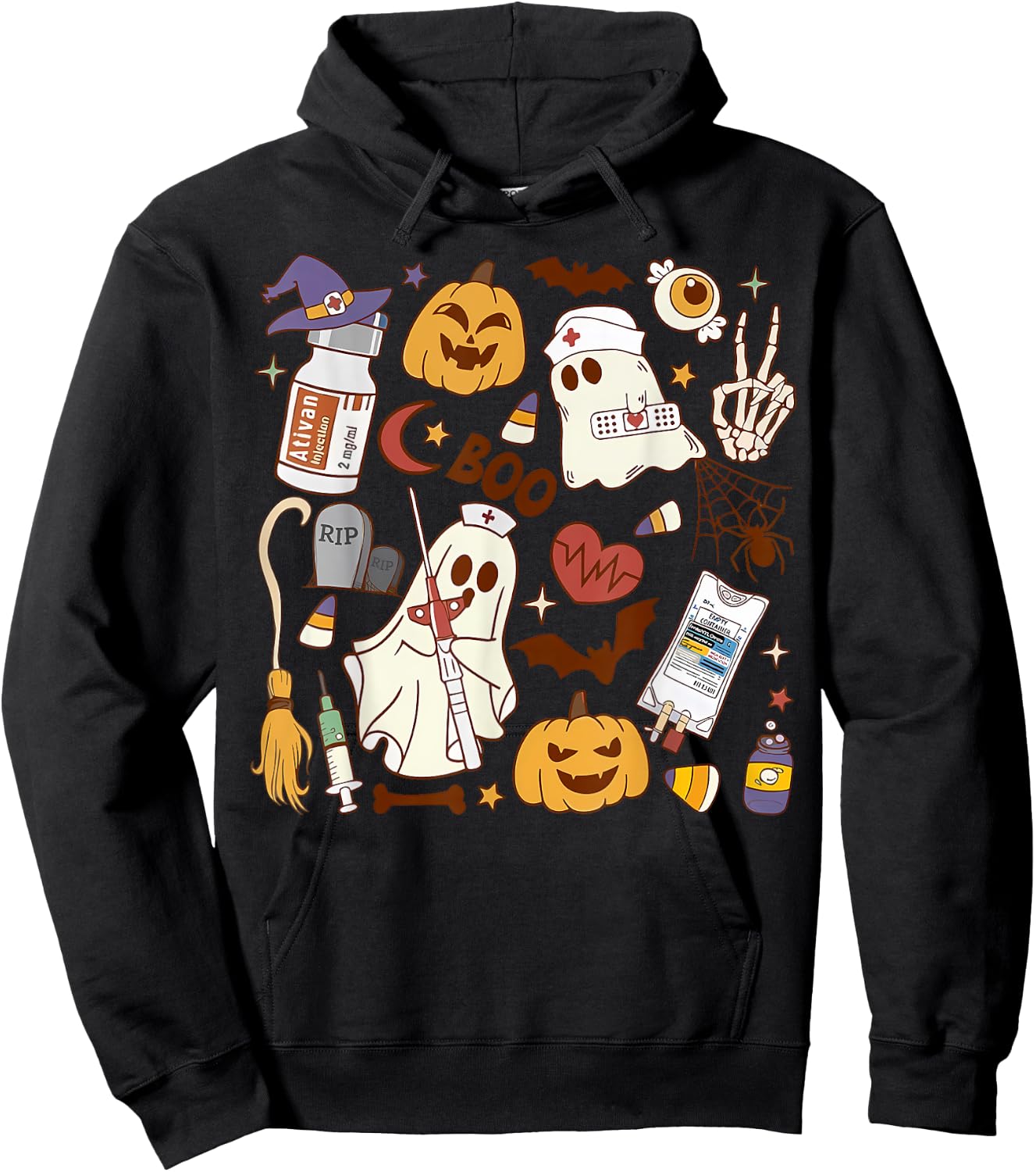 Cardiology Nurse Boo Crew Spooky Cardiac Nursing Halloween Hoodie - Hoodie | Black