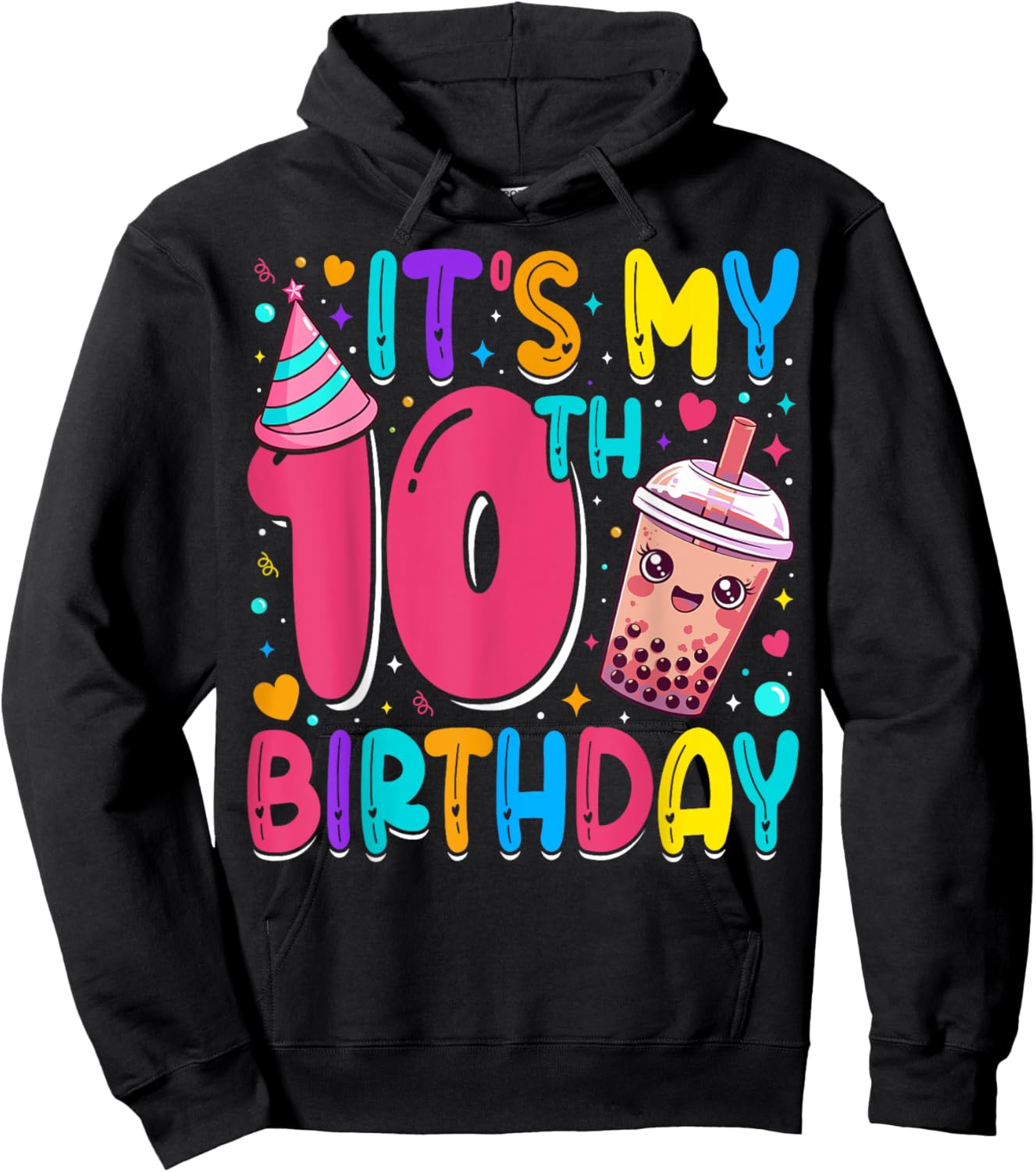 It's My 10th Birthday Bubble Boba Tea Party 10 Year Old Girl Hoodie - Hoodie | Black