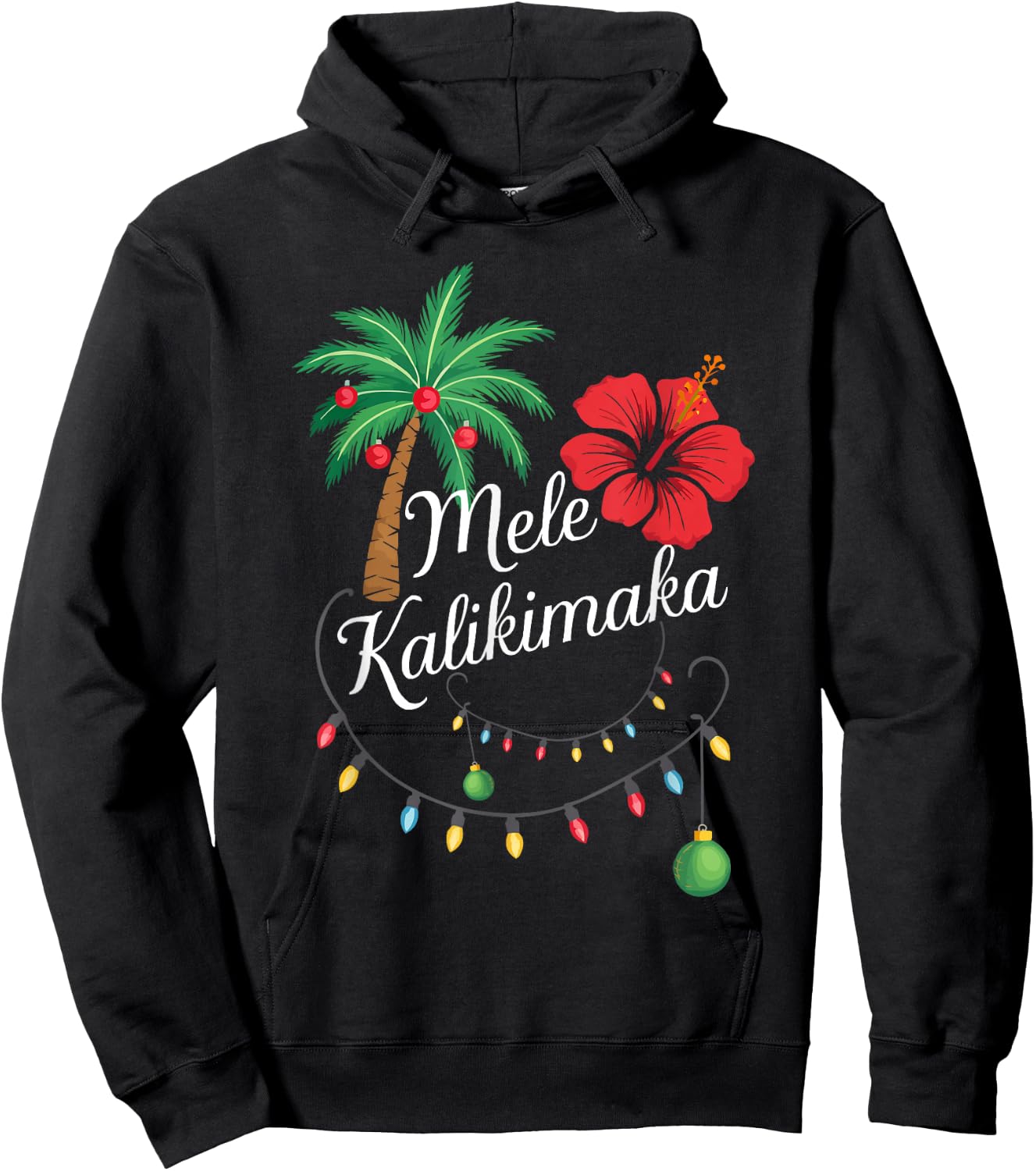 Mele Kalikimaka Hawaii Santa Hawaiian Merry Christmas Tree Hoodie - Hoodie | Black