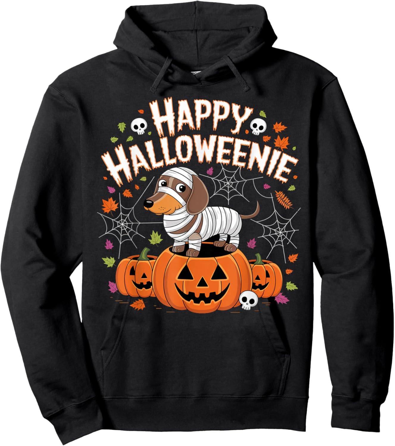Happy Halloween Mummy Dachshund Pet Owner Holiday Wiener Dog Men Women Kids Hoodie - Hoodie | Black