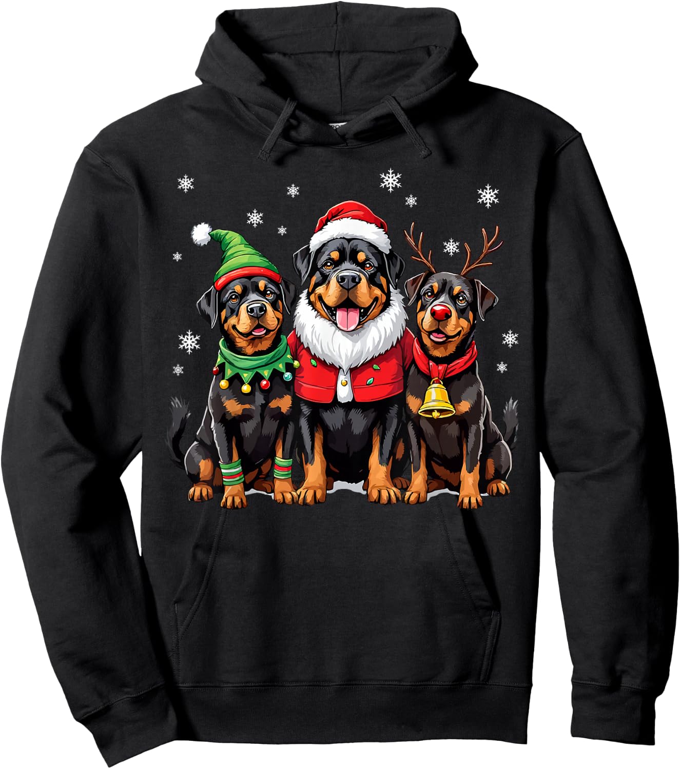 Rottweiler Christmas Dogs Funny Santa Reindeer Elf Holiday Hoodie - Hoodie | Black