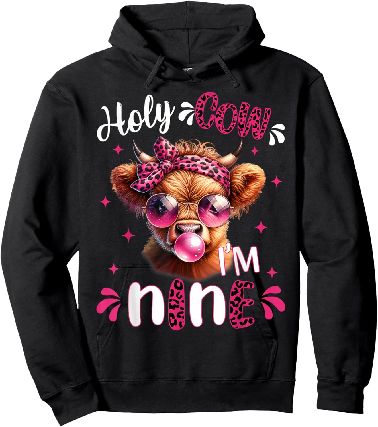I'm Nine Years Old Girl It's My 9th Birthday Highland Cow Hoodie - Hoodie | Black