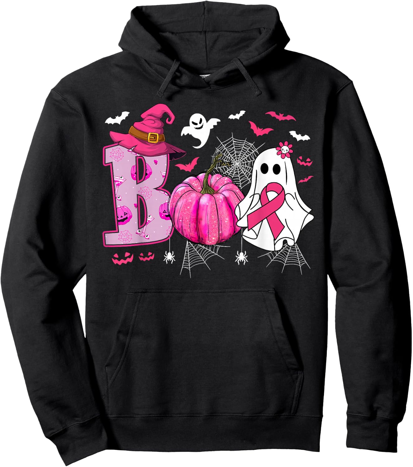Breast Cancer Awareness Boo Ghost Halloween Women Kids Hoodie - Hoodie | Black