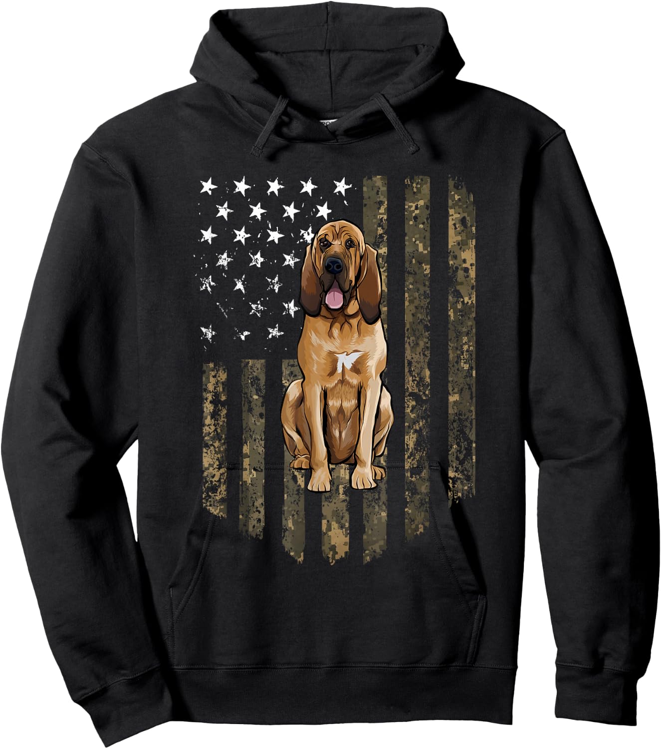 Camo American Flag Bloodhound 4th of July USA Hoodie - Hoodie | Black