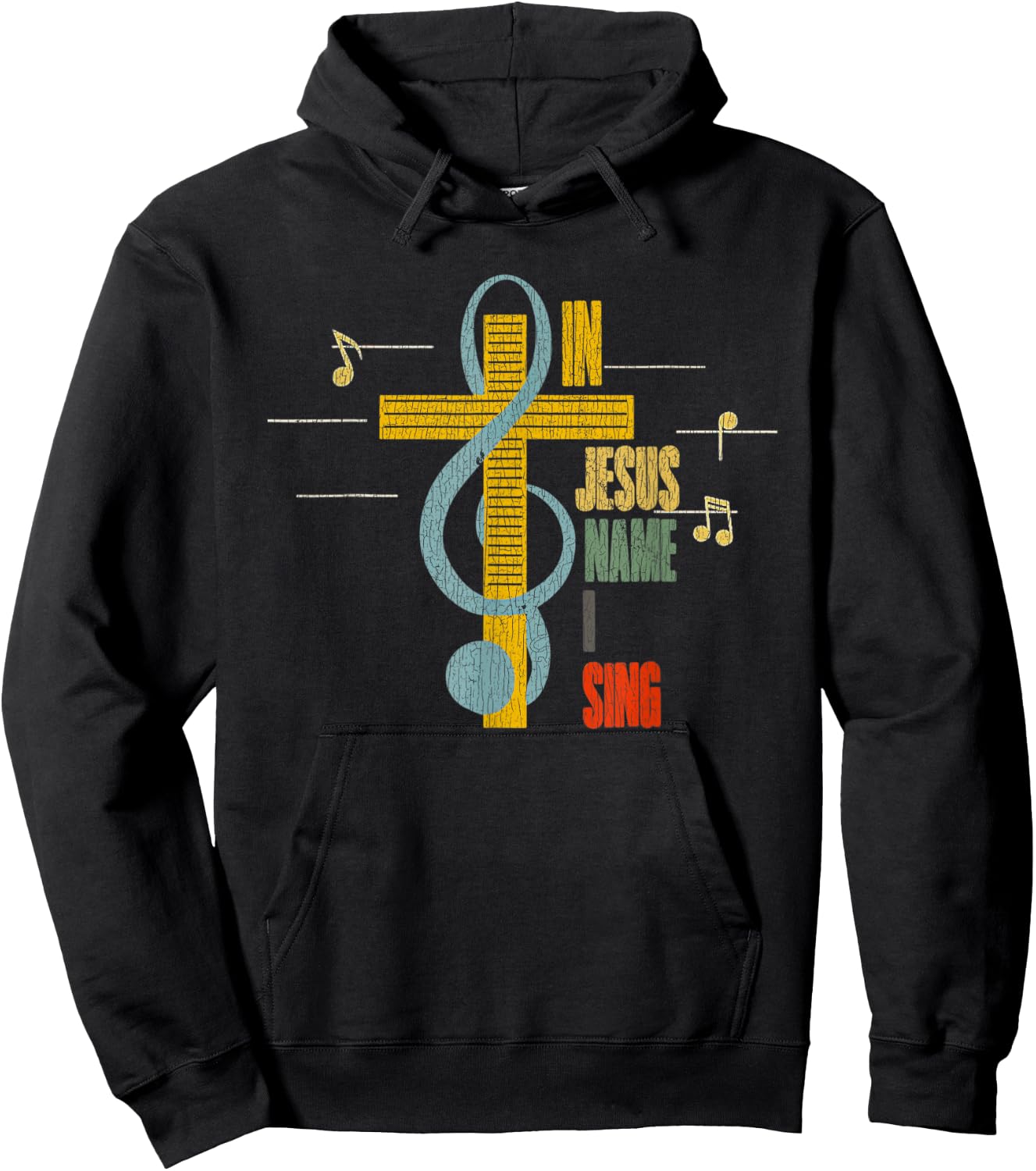 Vintage In Jesus Name I Sing Music Note Cross Hoodie - Hoodie | Black