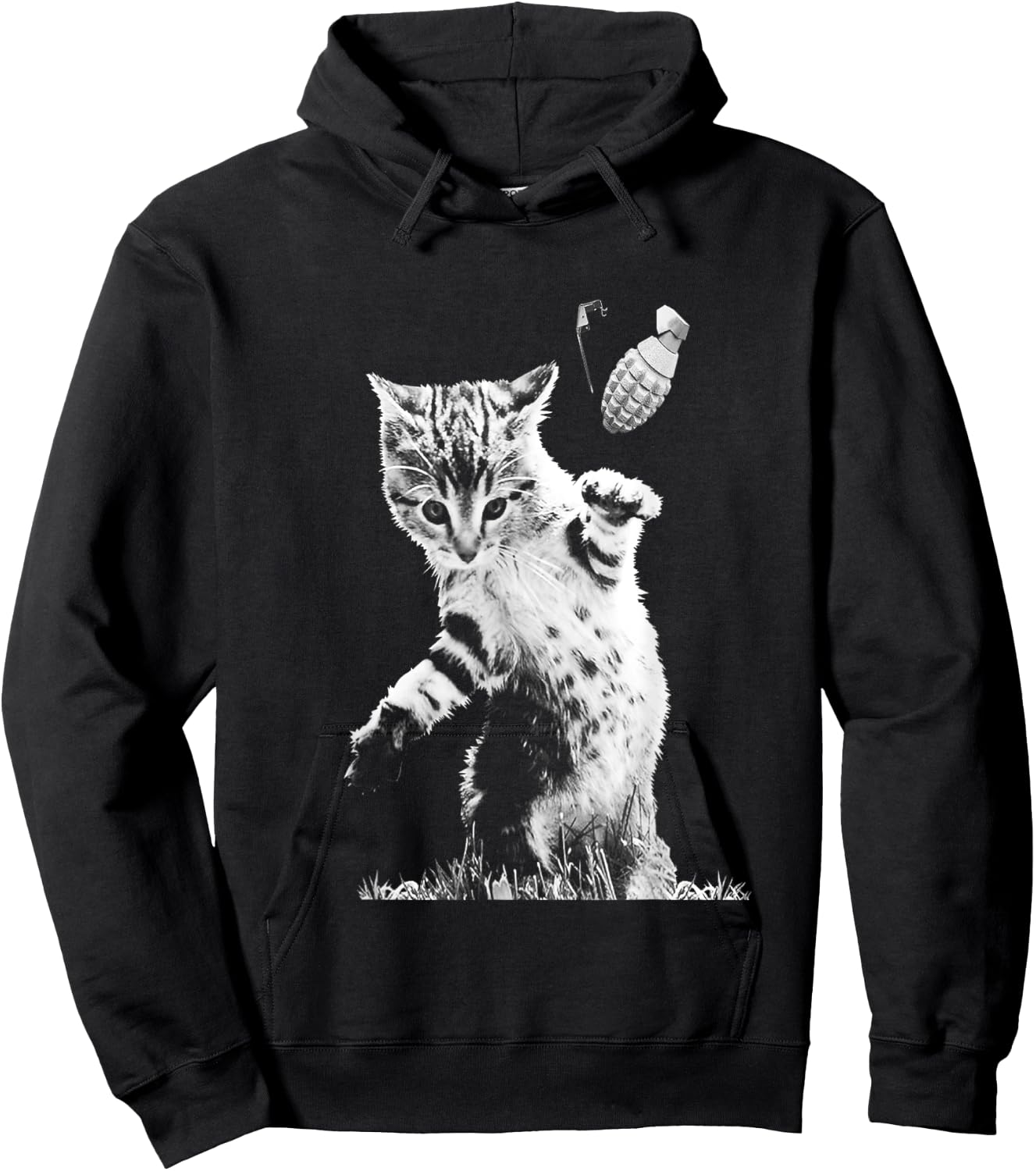 Cat Throwing Grenade Funny Kitty Cat Grenade Scene Cat Lover Hoodie - Hoodie | Black