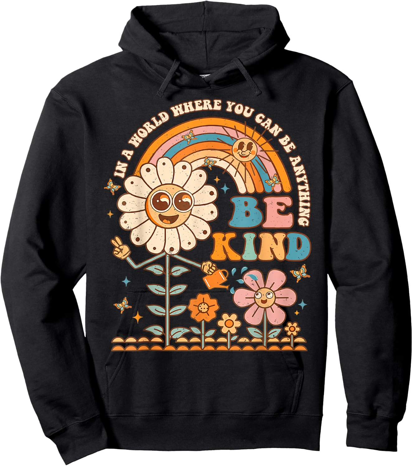 Be Kind Inspirational Positive Vibes Kindness Groovy Retro Hoodie - Hoodie | Black