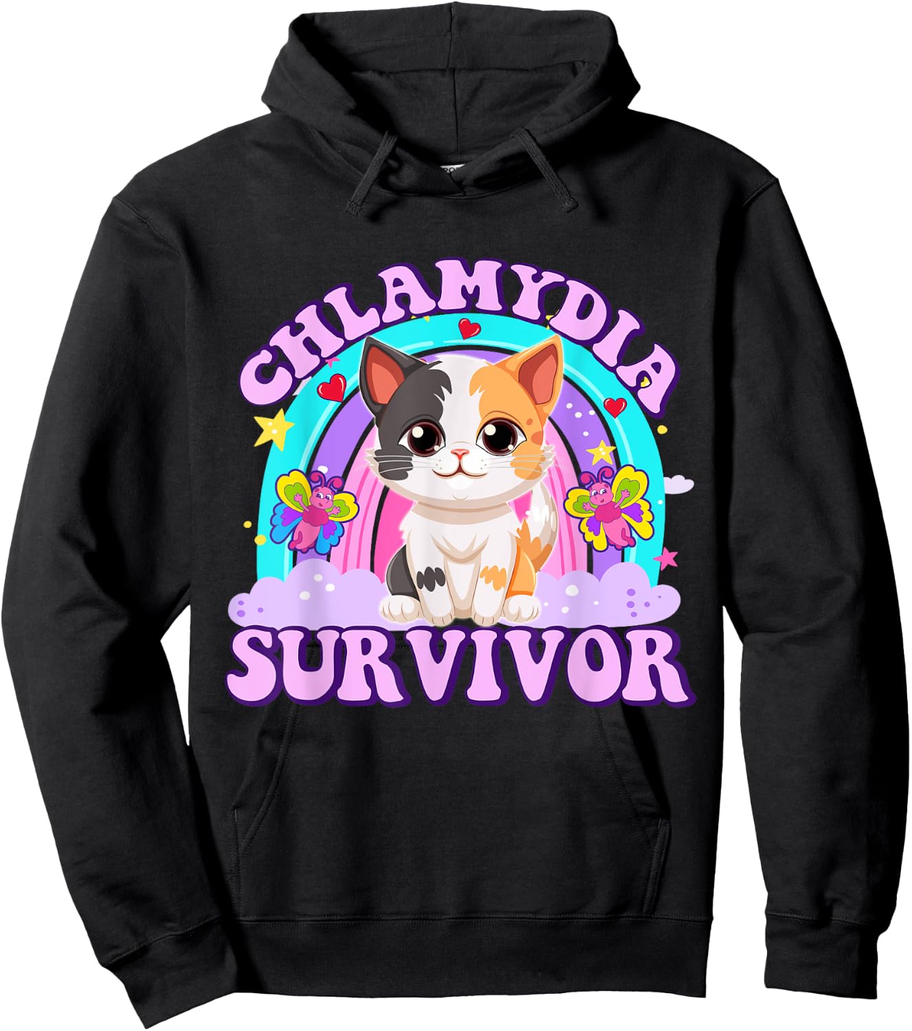 Chlamydia Survivor Cat Meme Funny Shirts Adult Humor Hoodie - Hoodie | Black