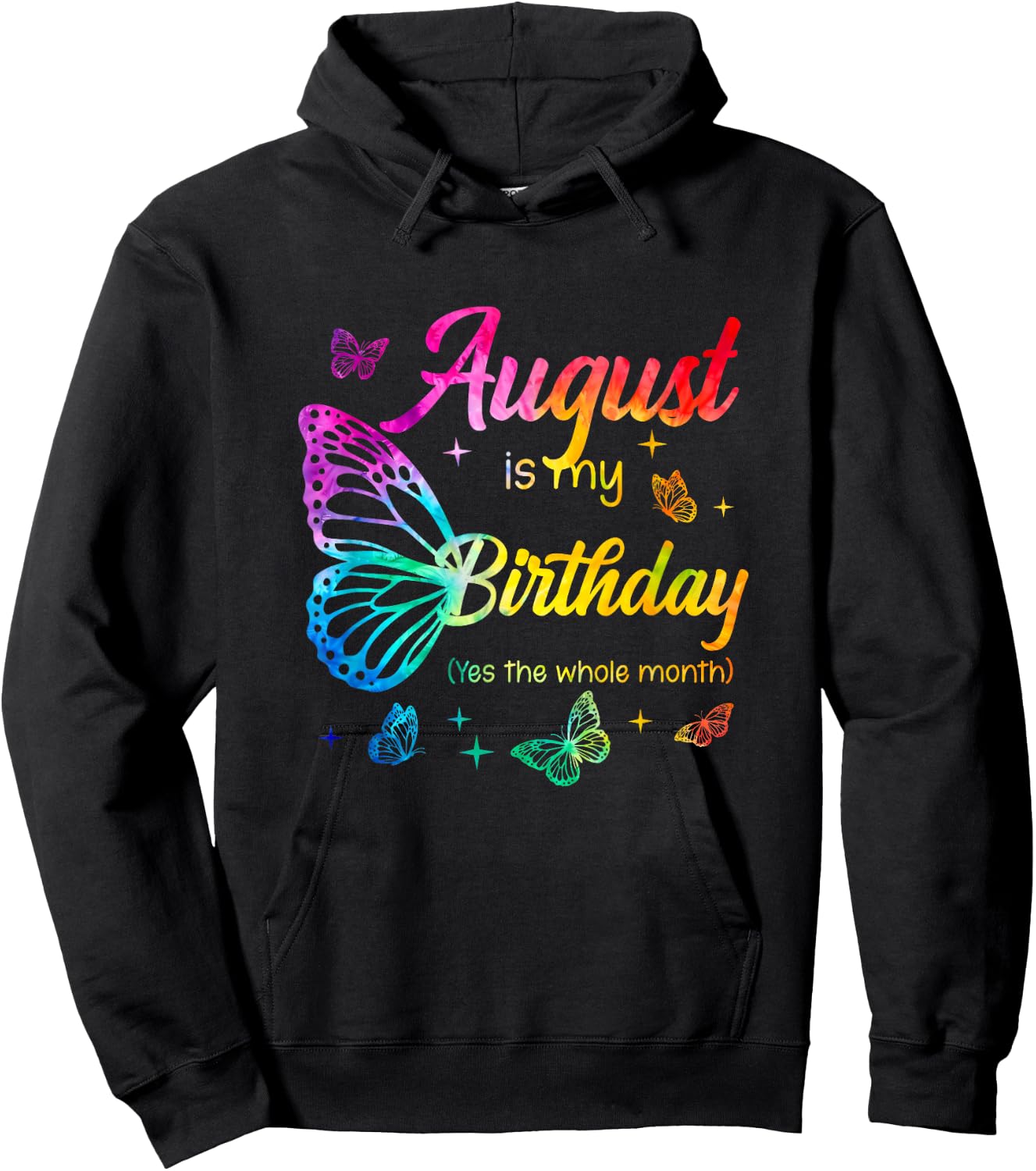 August Birthday Girls Butterfly Tie Dye Theme Hoodie - Hoodie | Black