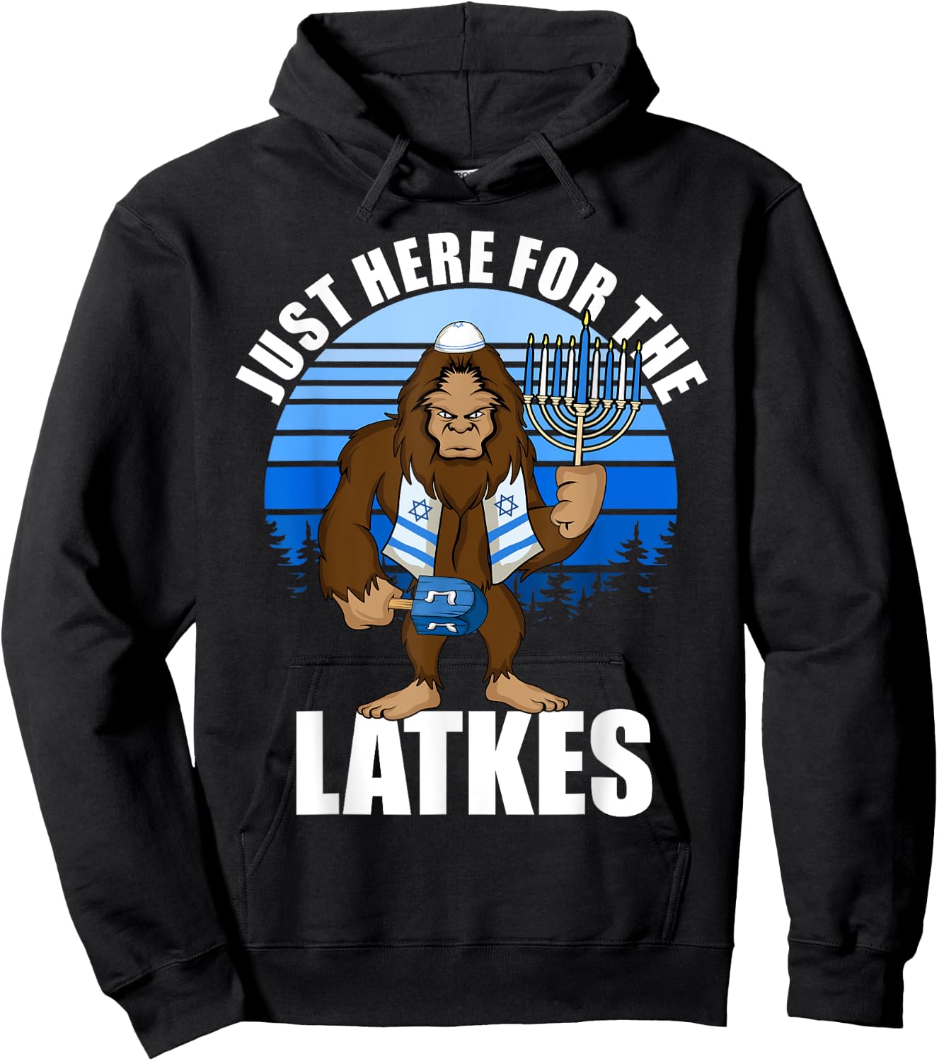 Just Here For The Latkes Hanukkah Bigfoot Boy Men Hoodie - Hoodie | Black