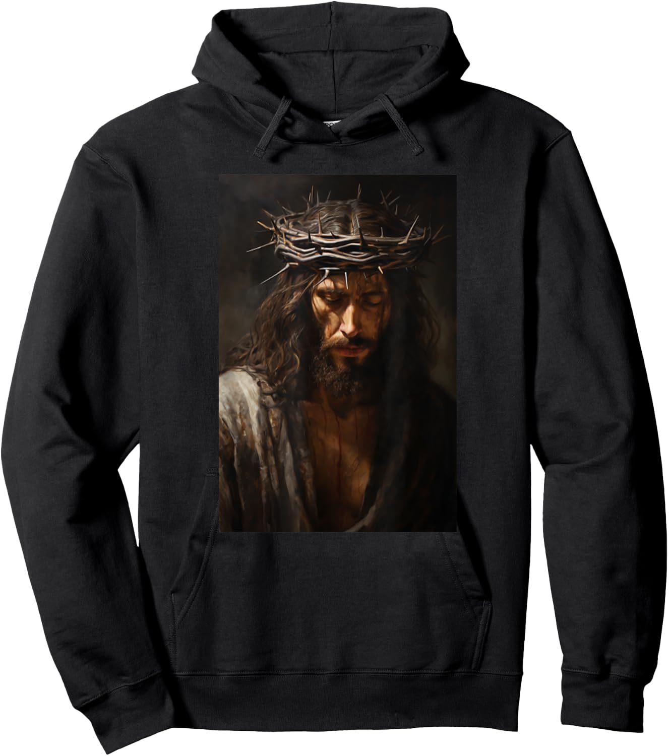 Vintage Jesus Christ Wearing Crown Of Thorns In Prayer Hoodie - Hoodie | Black